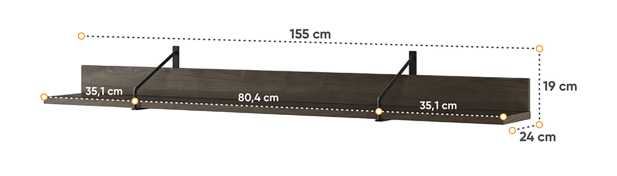 Półka wisząca Piemonte 155 cm Jesion portland/czarny