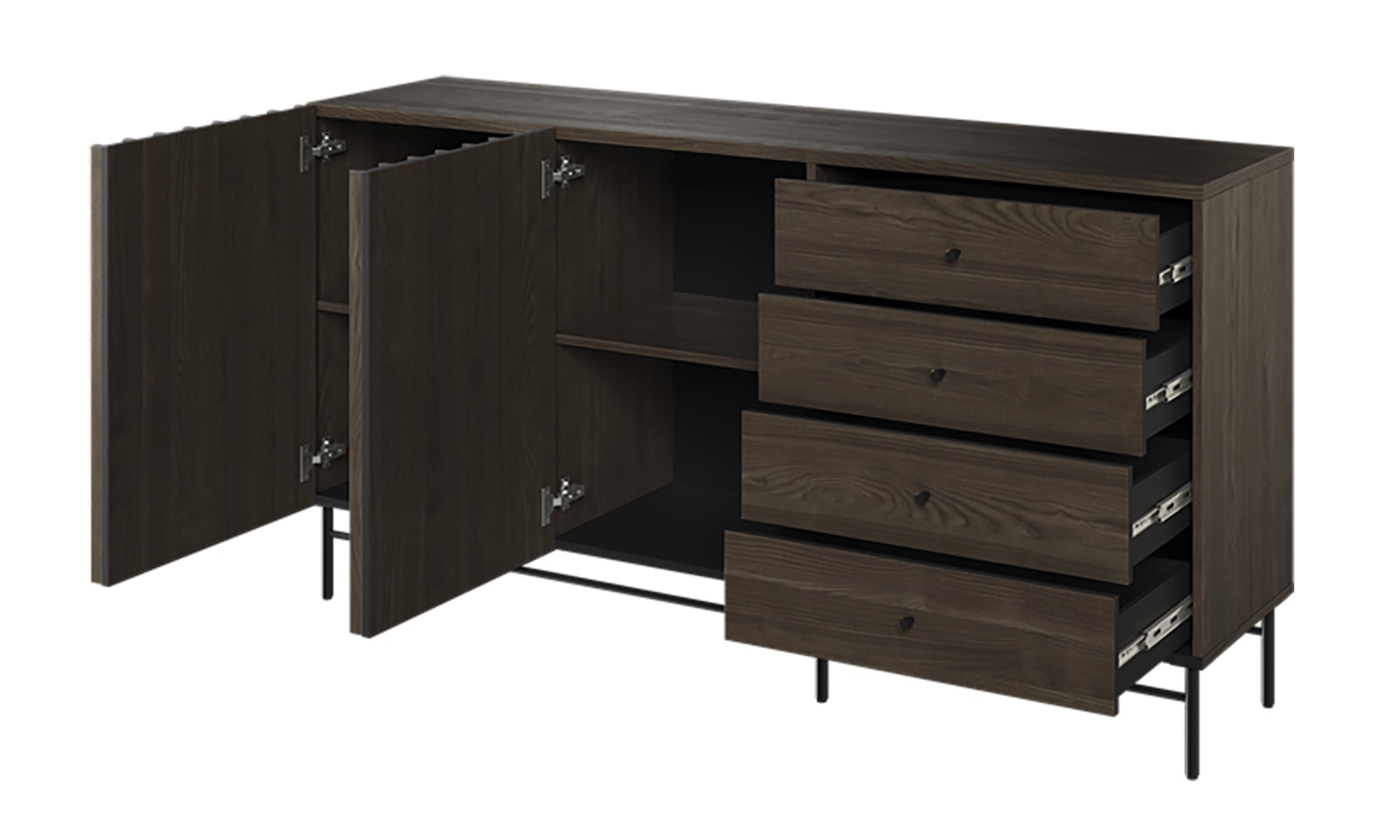 Komoda dwudrzwiowa Piemonte z czterema szufladami 165cm Jesion portland/czarny