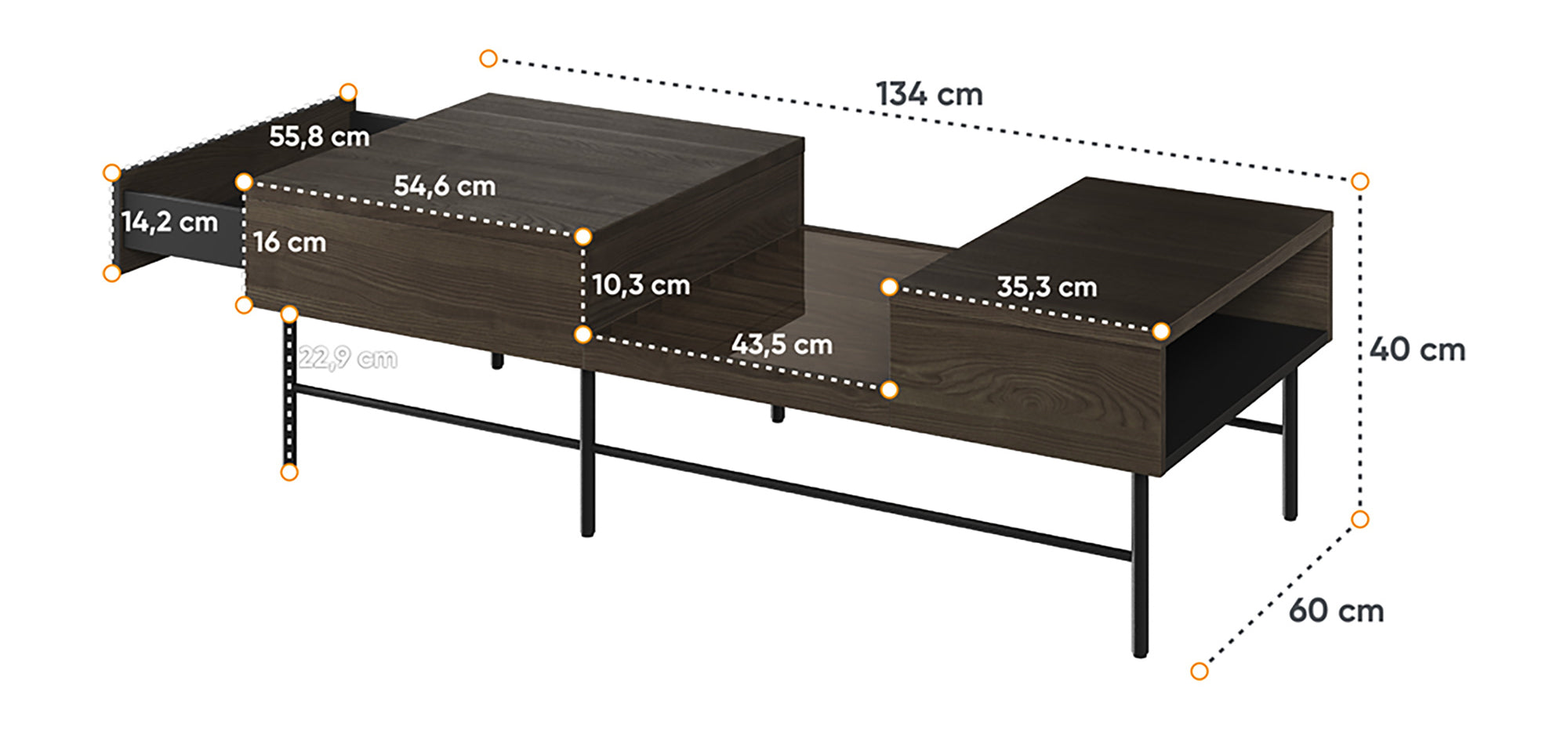 Stolik kawowy Piemonte 134x60 cm Jesion portland/czarny