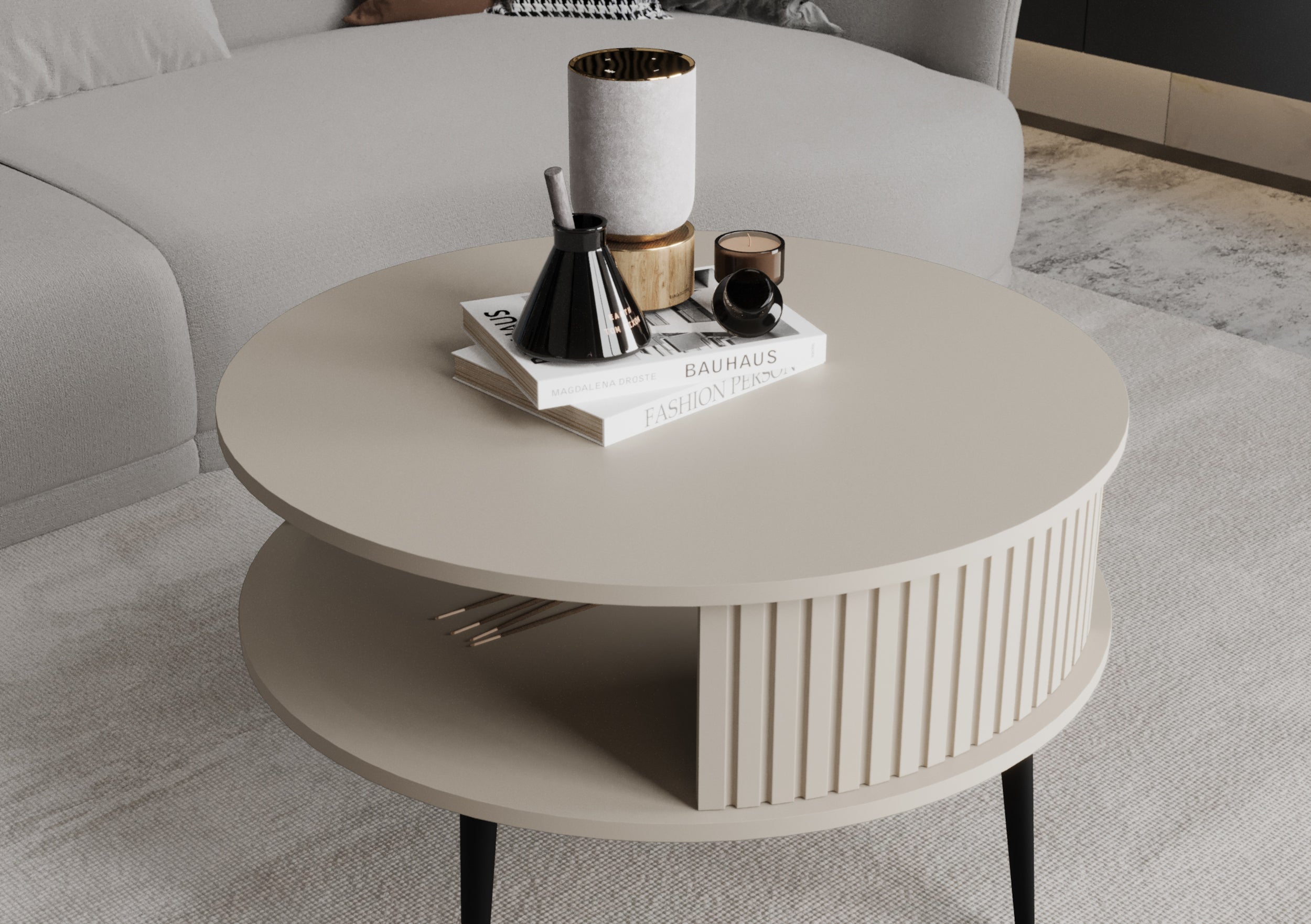 Stolik kawowy Piviano okrągły 76 cm Szary beż