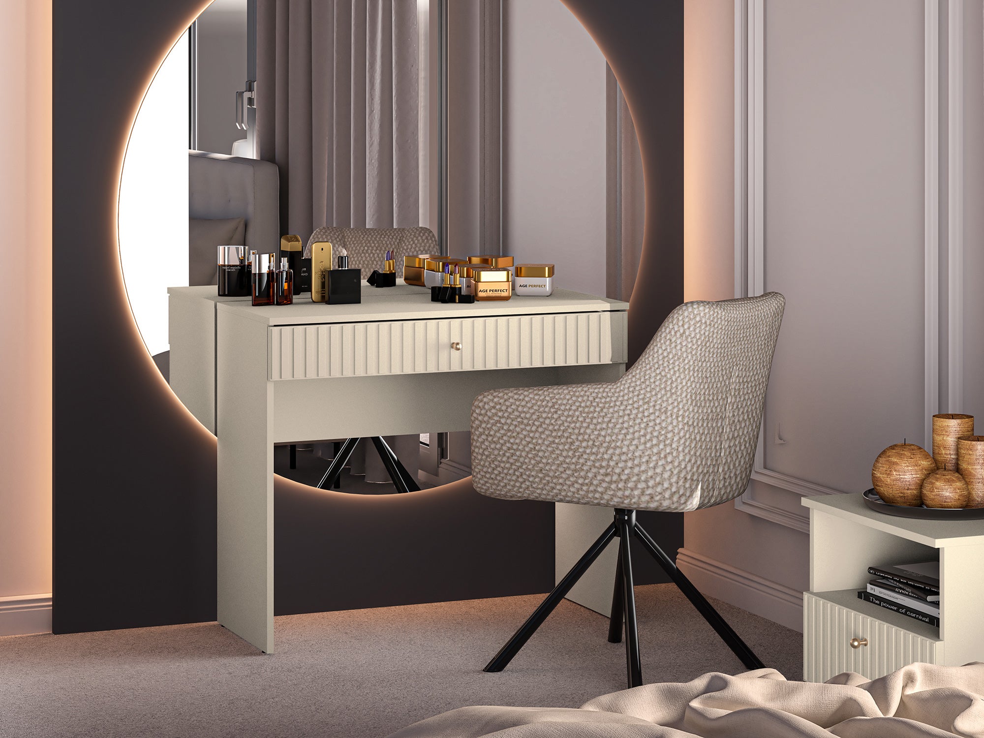 Toaletka Caletto z szufladą 92 cm ozdobne lamele beżowa
