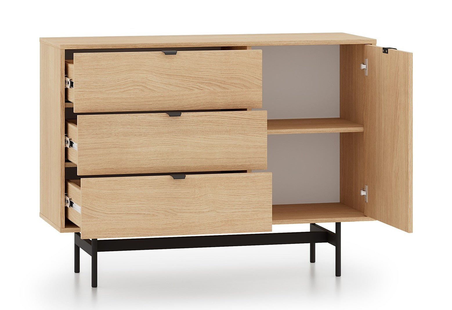 Komoda jednodrzwiowa Heggers z trzema szufladami 92 cm dąb mavelie