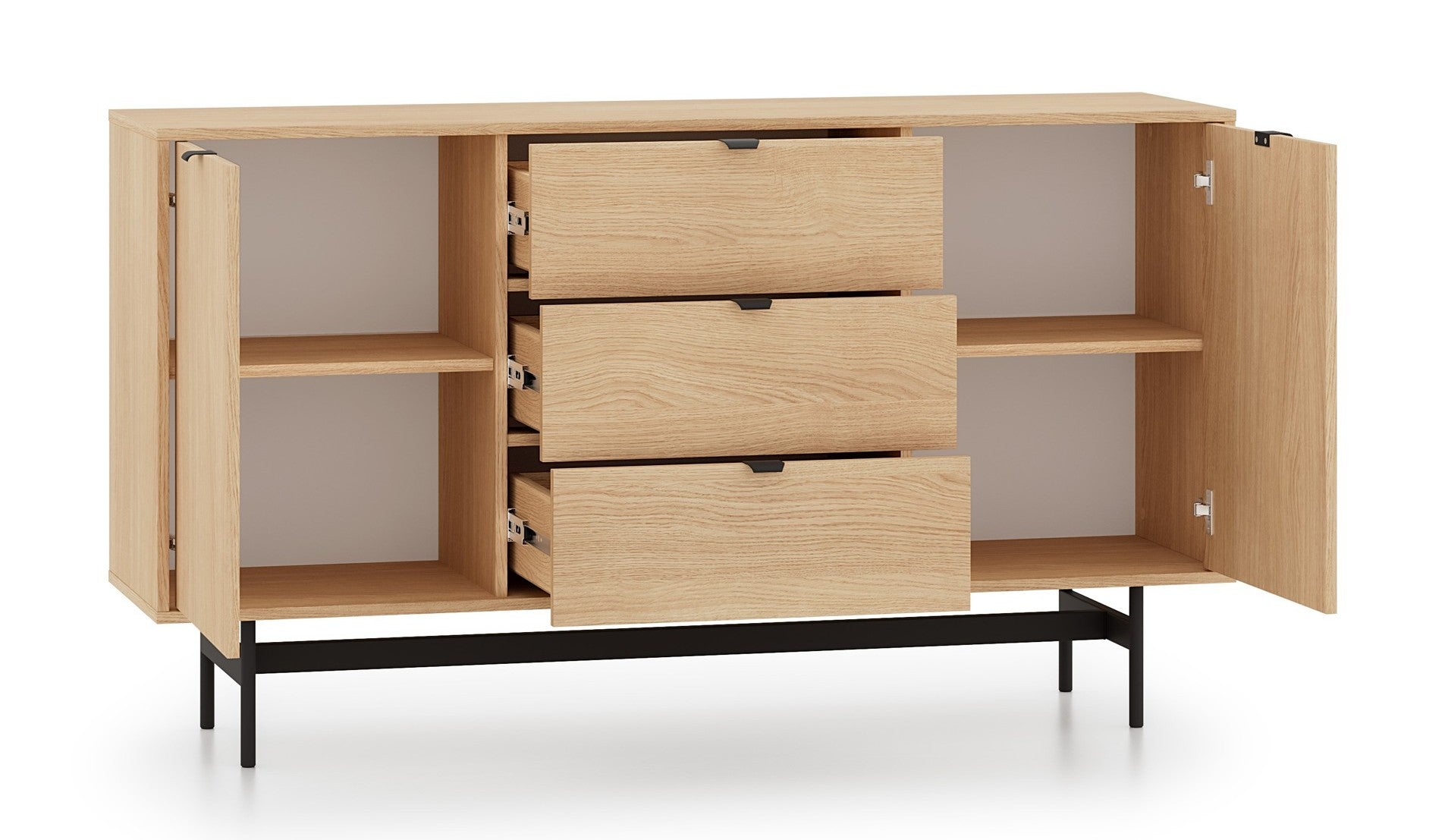 Komoda dwudrzwiowa Heggers z trzema szufladami 150 cm dąb mavelie