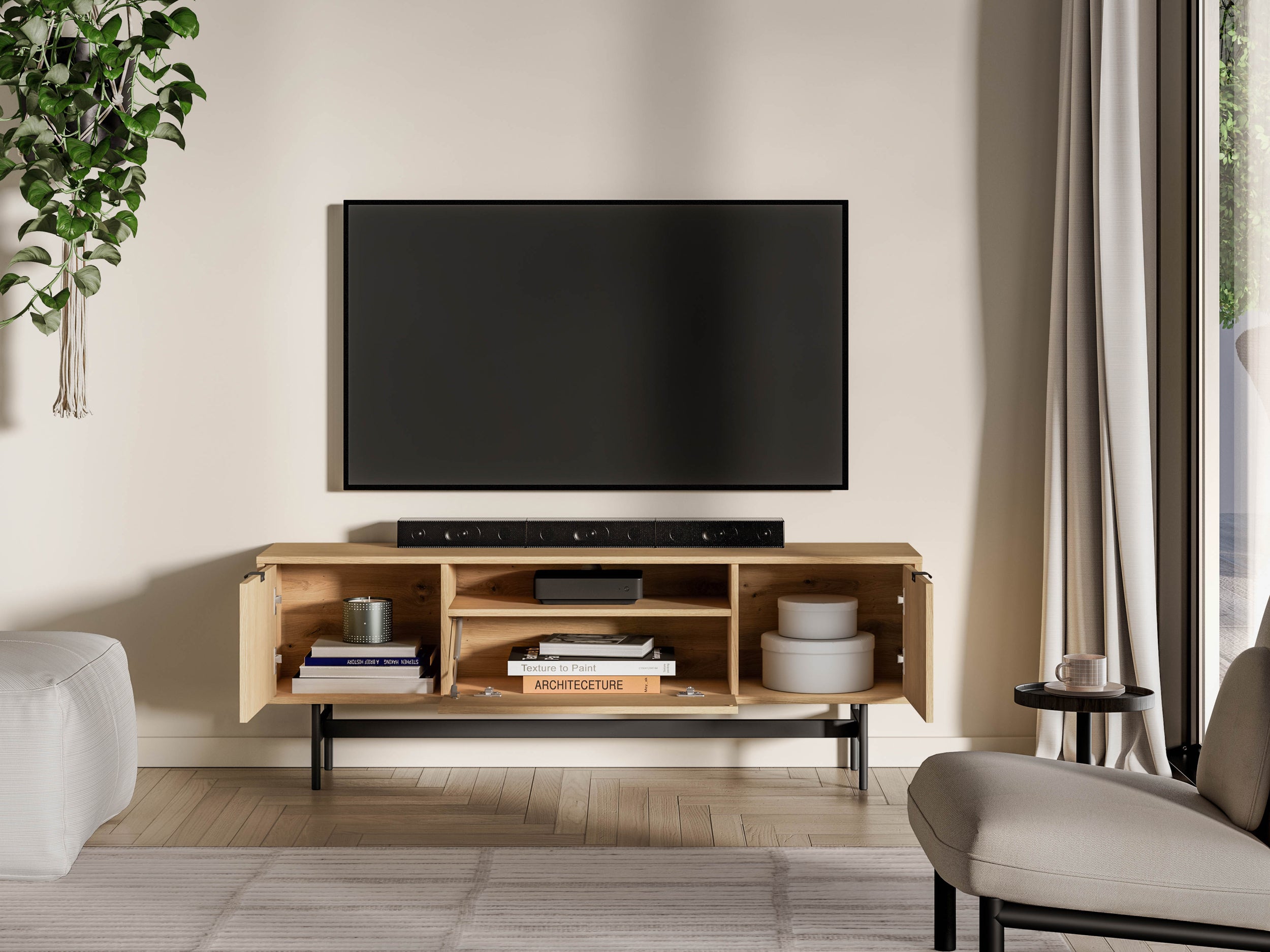 Szafka RTV trzydrzwiowa Heggers 150 cm dąb mavelie
