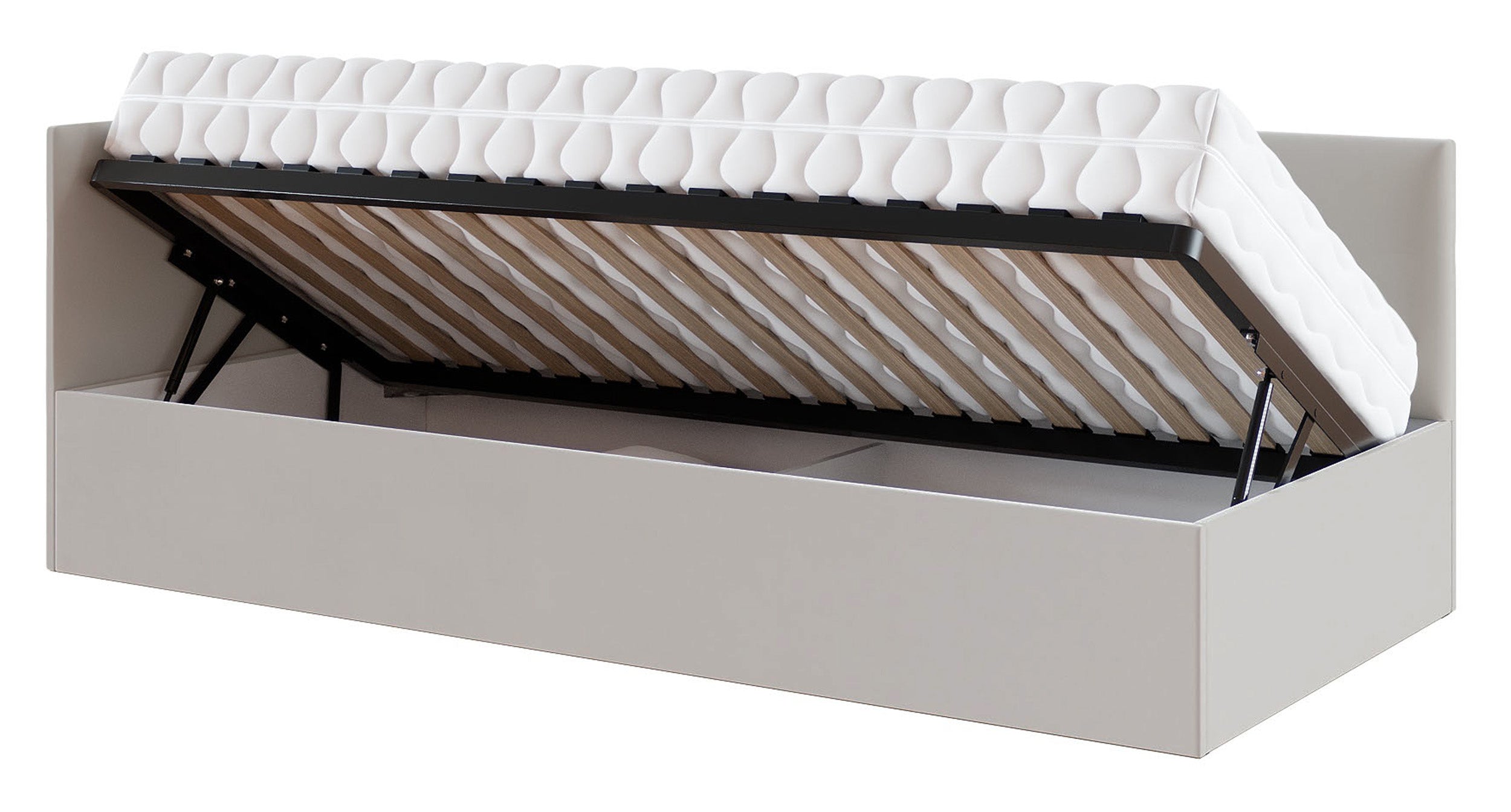 Łóżko młodzieżowe 90x200 cm Pixxel uniwersalne stelaż metalowy jasnobeżowe welur