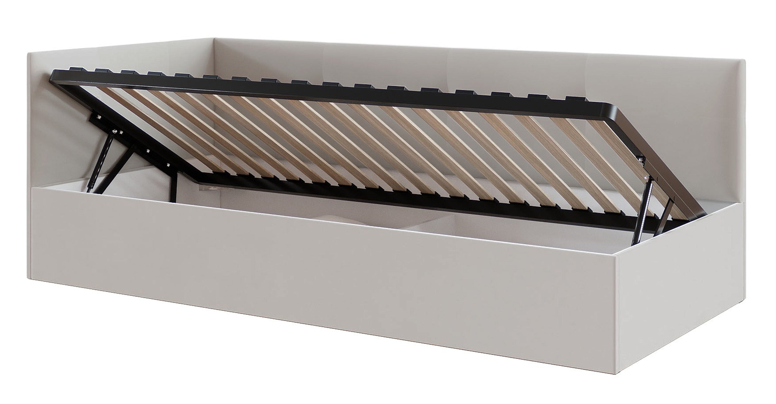 Łóżko młodzieżowe 90x200 cm Pixxel uniwersalne stelaż metalowy jasnobeżowe welur