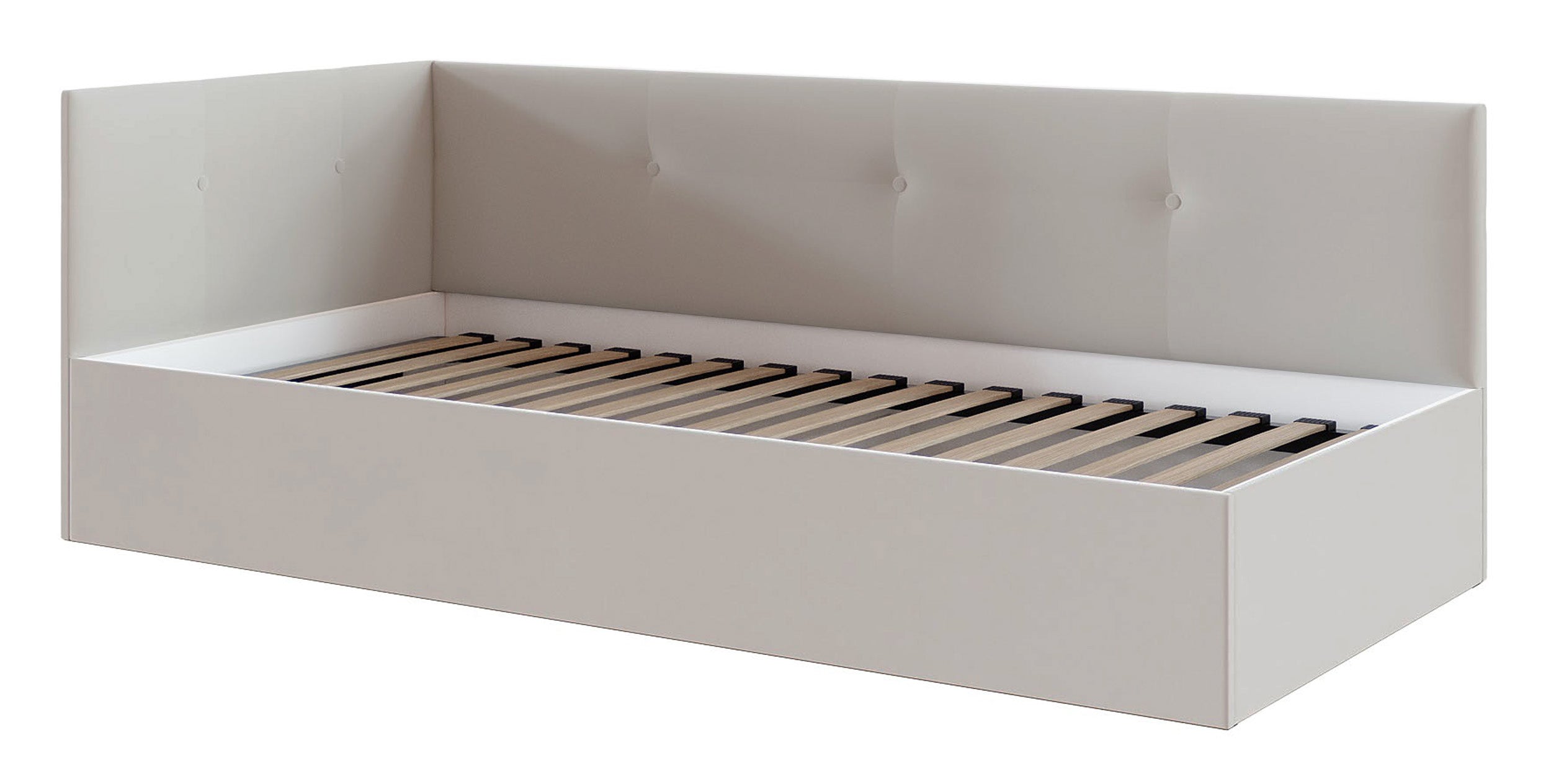 Łóżko młodzieżowe 90x200 cm Pixxel uniwersalne stelaż metalowy jasnobeżowe welur