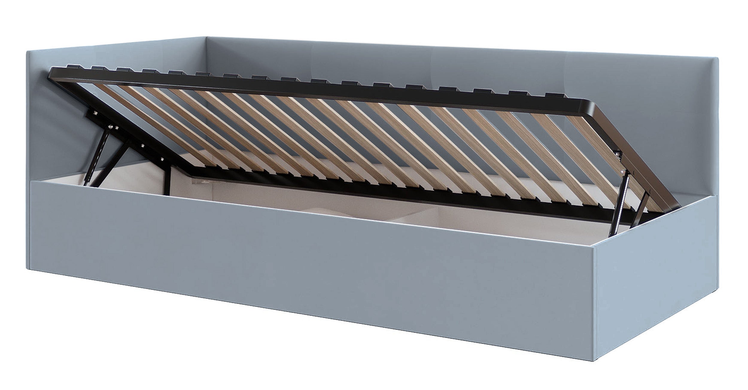 Łóżko młodzieżowe 90x200 cm Pixxel uniwersalne stelaż metalowy szare welur