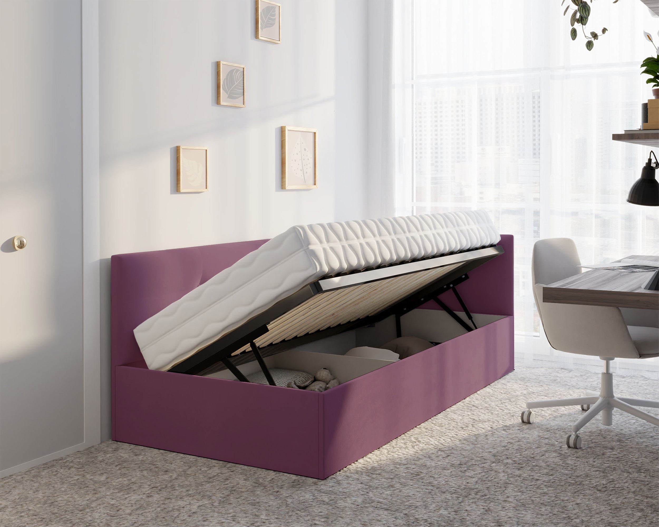 Łóżko młodzieżowe 90x200 cm Pixxel uniwersalne stelaż metalowy różowe welur