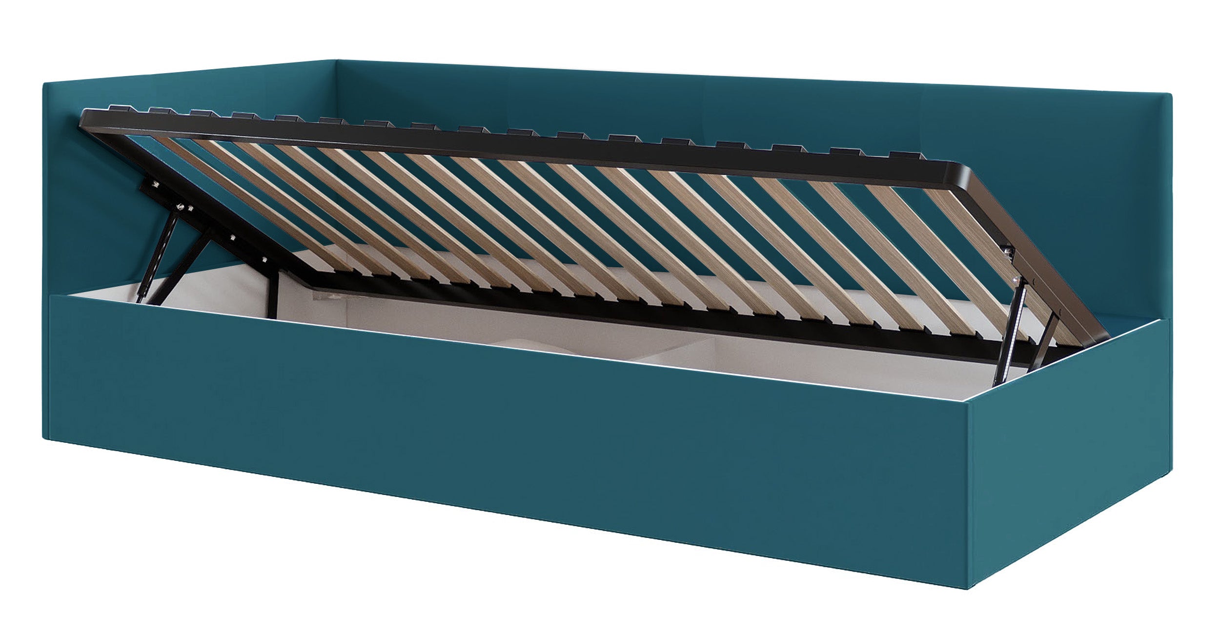 Łóżko młodzieżowe 90x200 cm Pixxel uniwersalne stelaż metalowy turkusowe welur