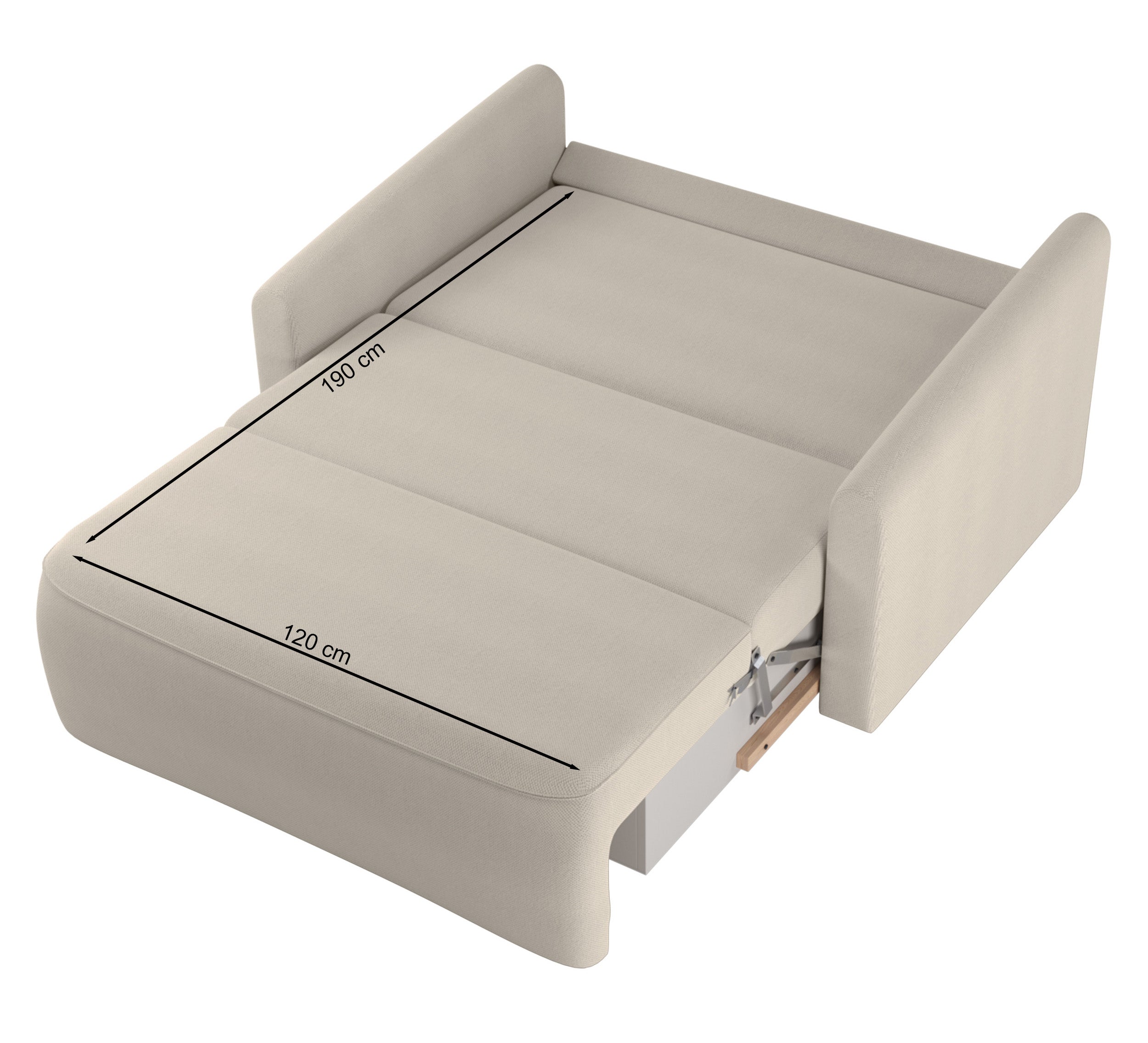 Kanapa rozkładana dwuosobowa Poppino z pojemnikiem szarobeżowa szenil hydrofobowy