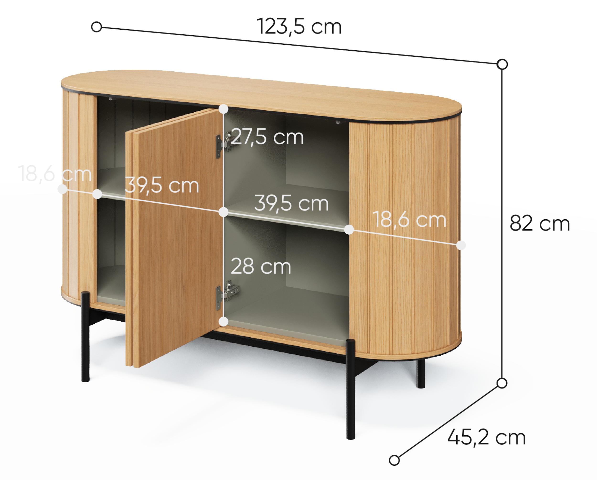 Komoda dwudrzwiowa Rotto niska z ryflami 124 cm dąb vincenza