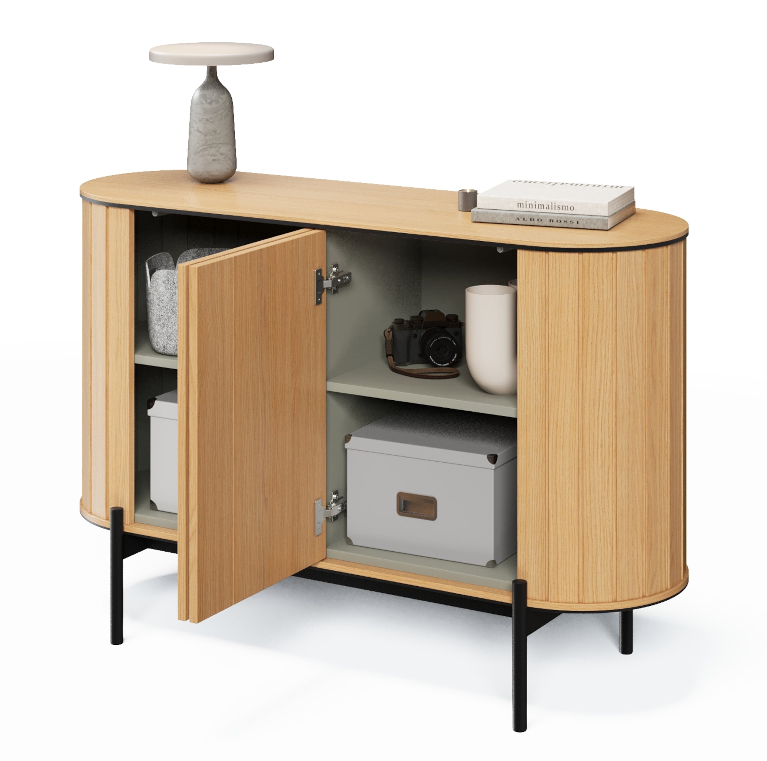 Komoda dwudrzwiowa Rotto niska z ryflami 124 cm dąb vincenza