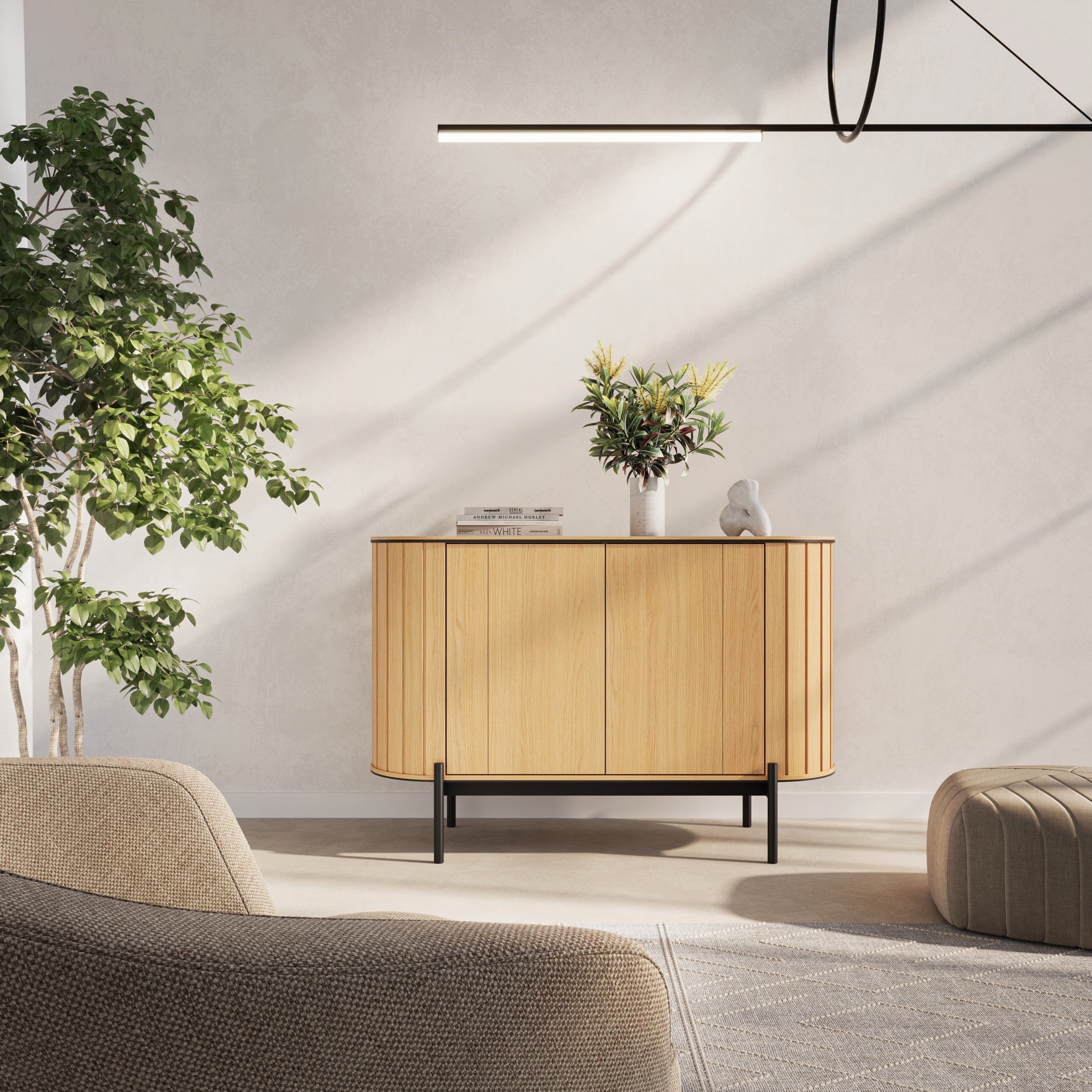 Komoda dwudrzwiowa Rotto niska z ryflami 124 cm dąb vincenza