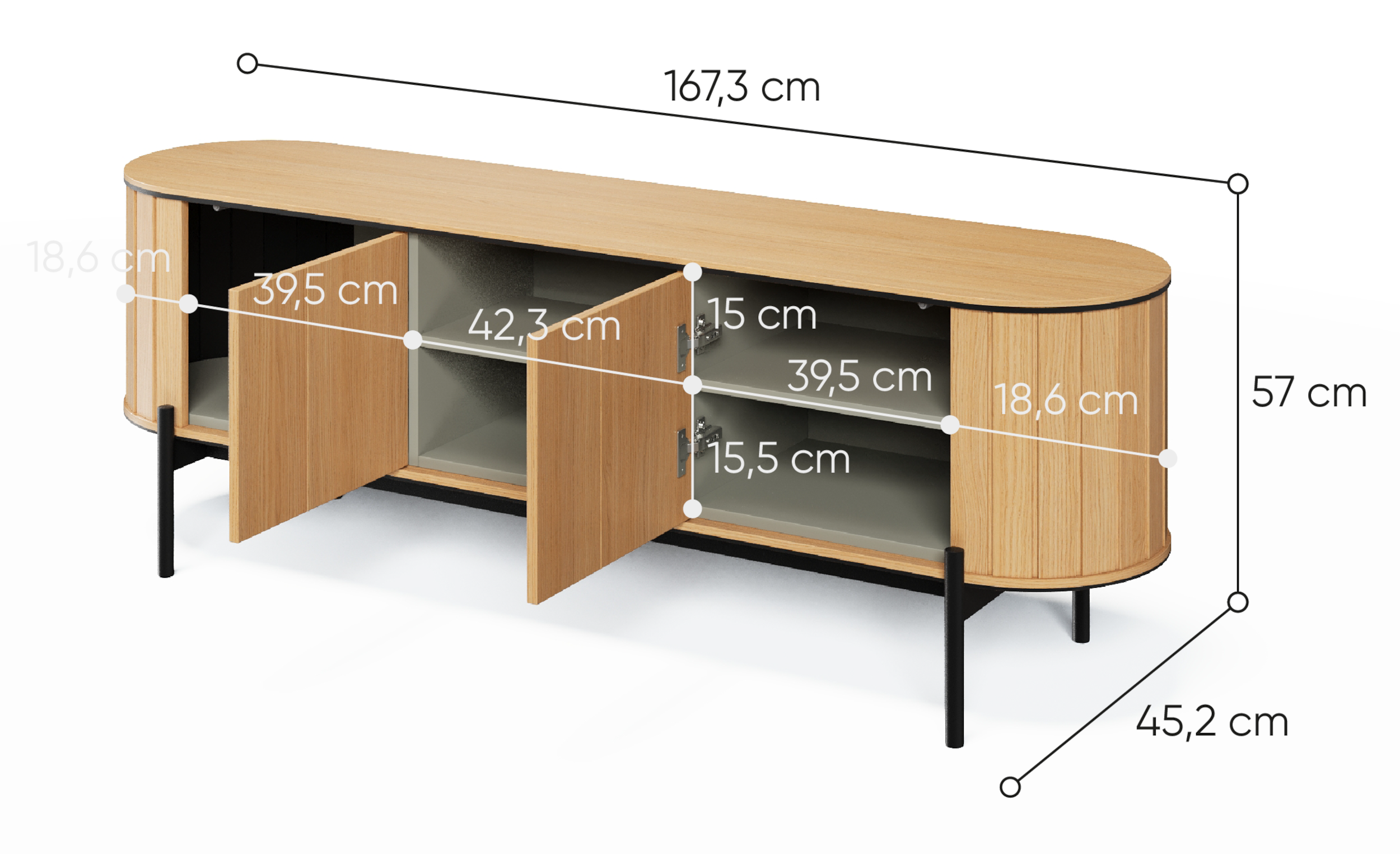 Szafka RTV dwudrzwiowa Rotto z ryflami 168 cm dąb vincenza