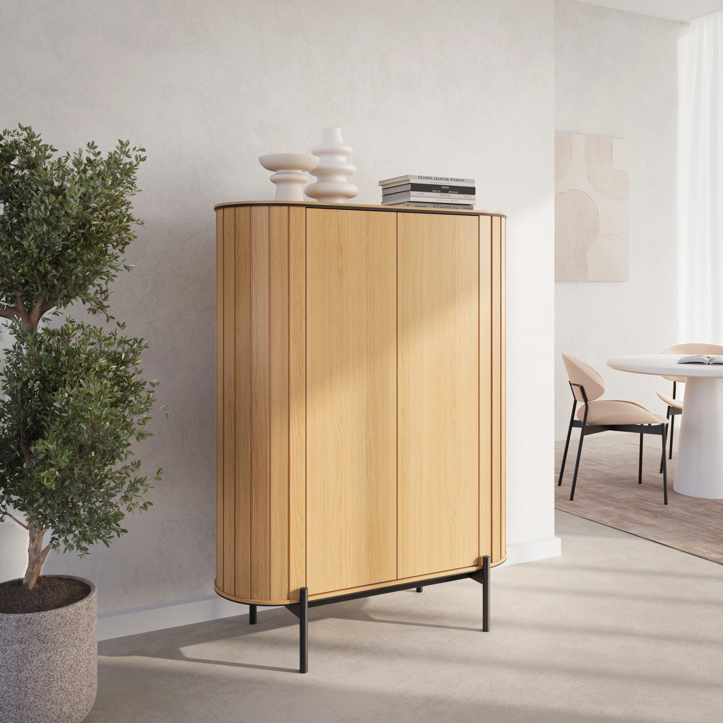 Komoda dwudrzwiowa Rotto wysoka z ryflami 107 cm dąb vincenza