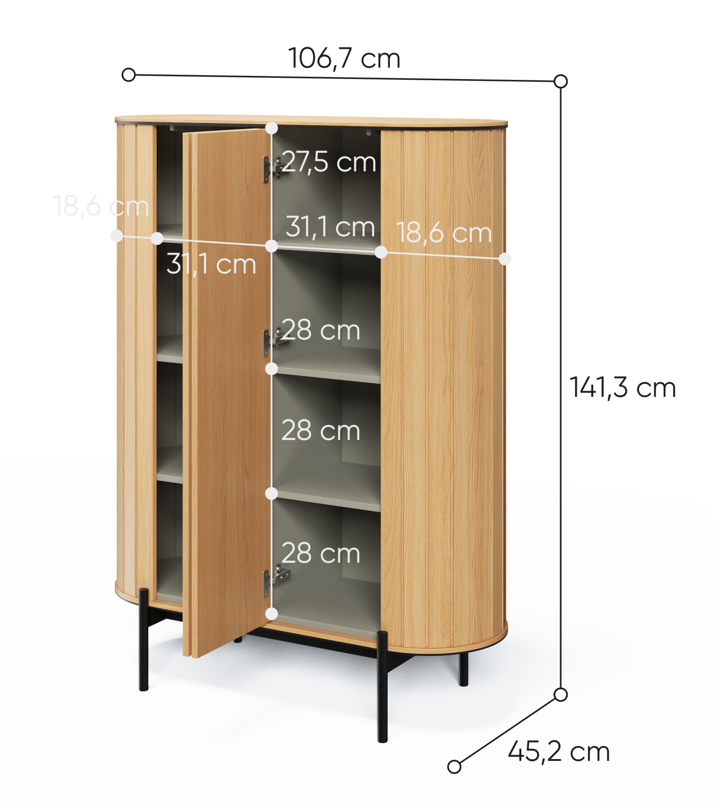 Komoda dwudrzwiowa Rotto wysoka z ryflami 107 cm dąb vincenza