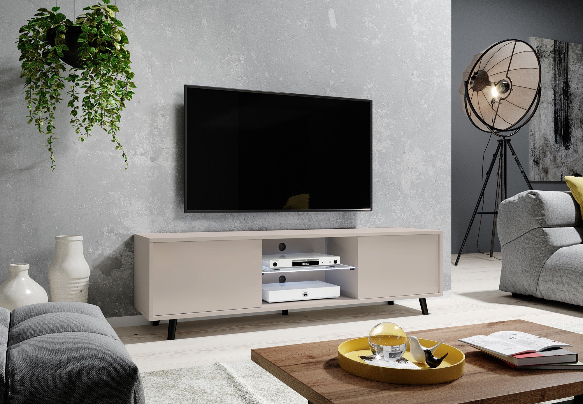 Szafka RTV Lefyr 140 cm Szary beż