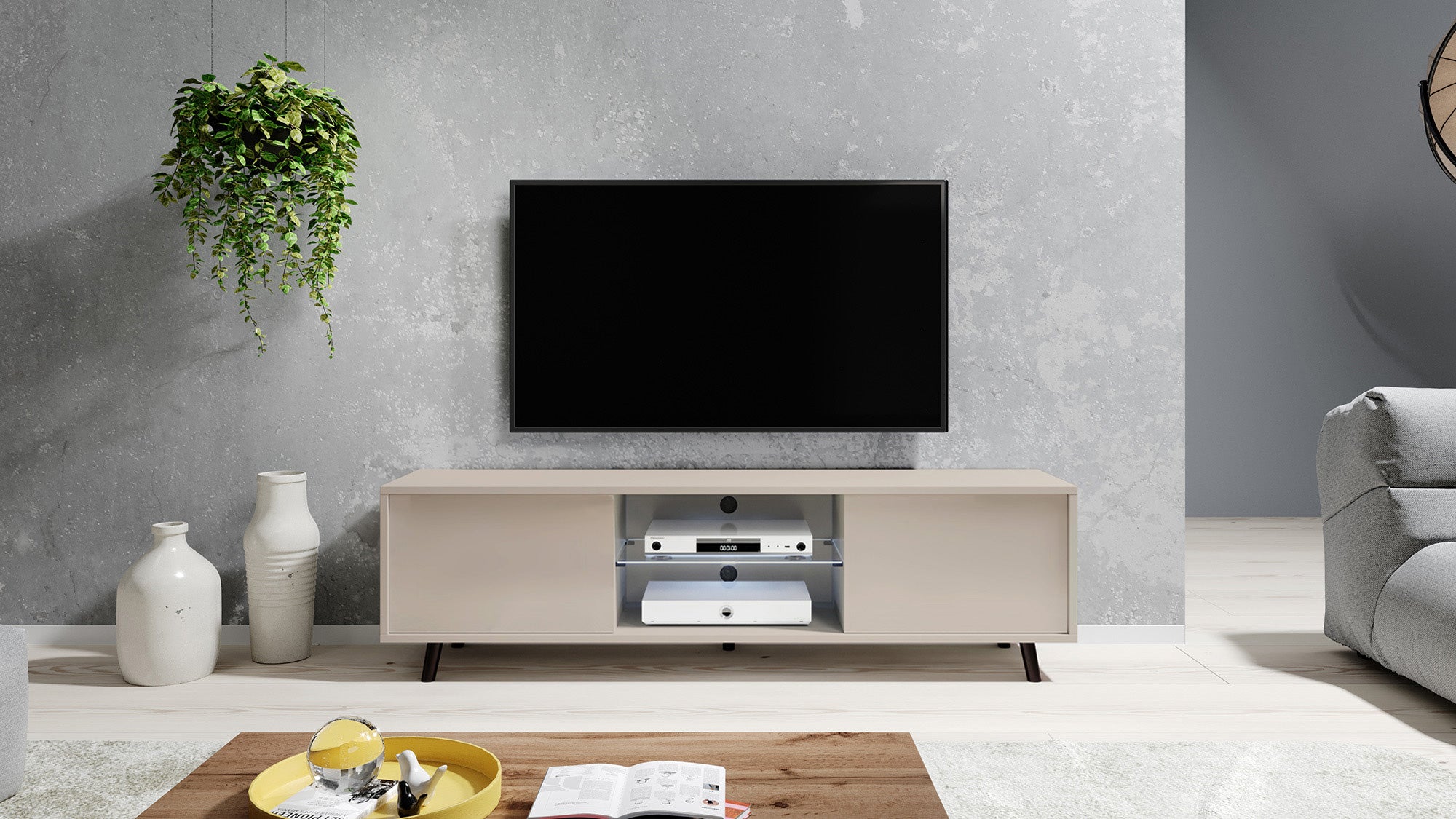 Szafka RTV Lefyr 140 cm Szary beż