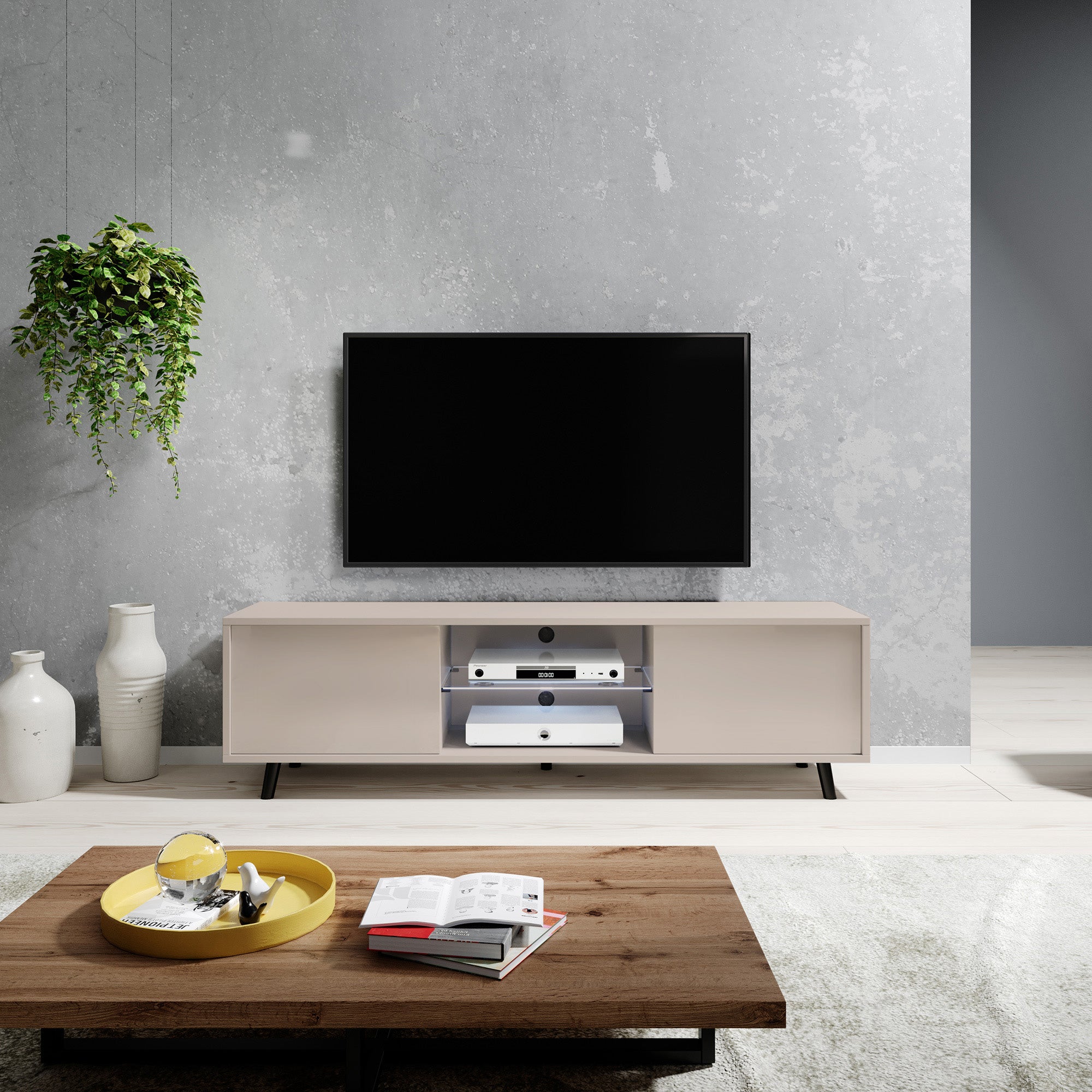 Szafka RTV Lefyr 140 cm Szary beż