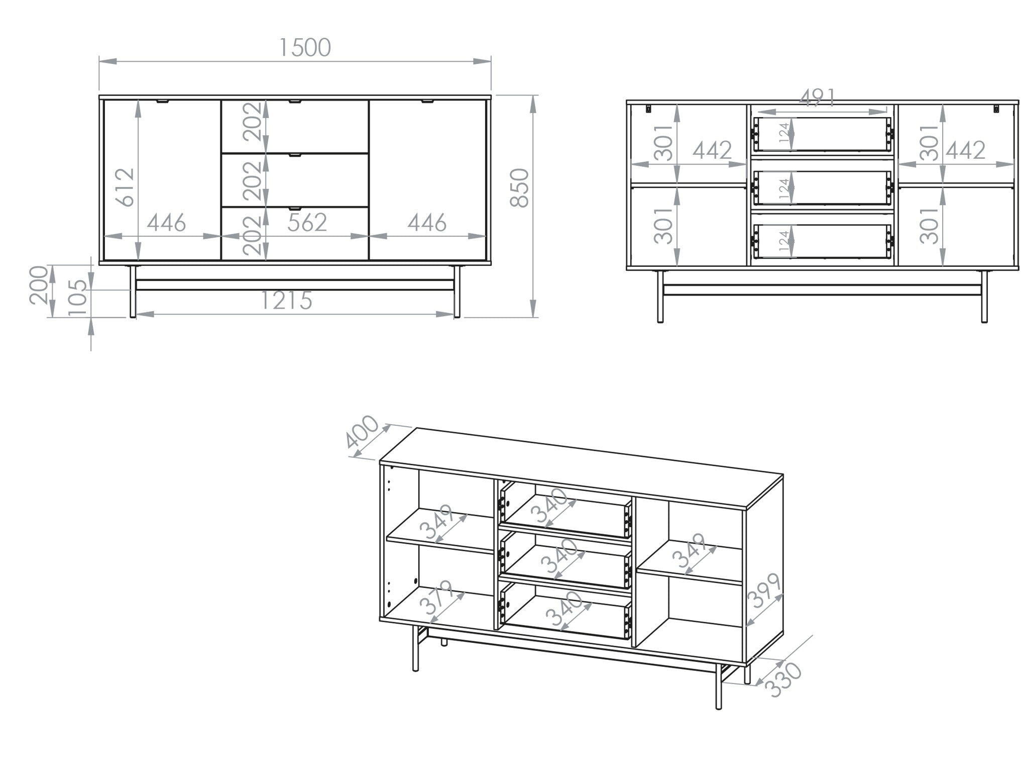 Komoda dwudrzwiowa Heggers z trzema szufladami 150 cm dąb mavelie