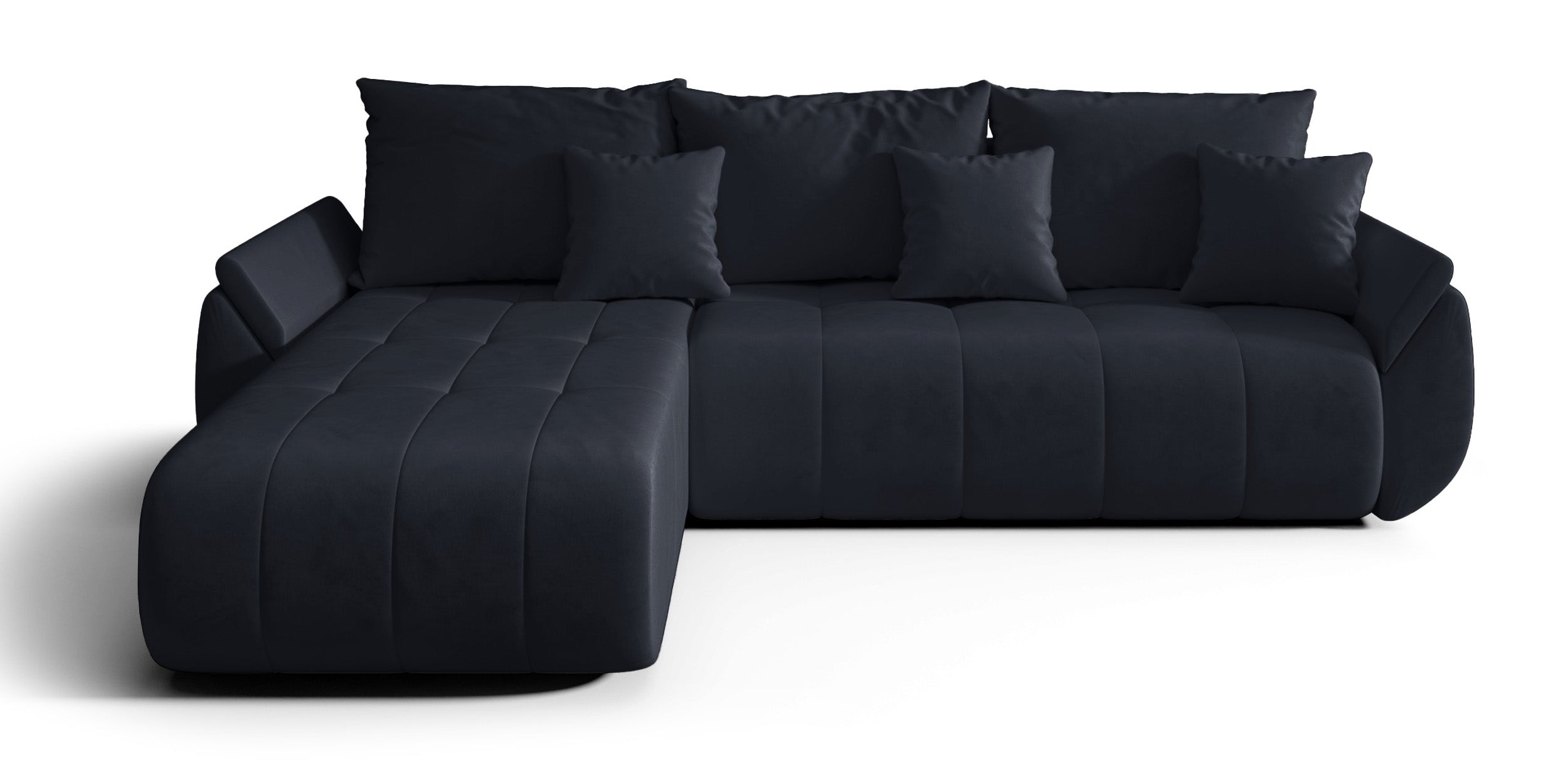 Narożnik z funkcją spania Romuldi L-kształtny lewostronny z pojemnikiem antracytowy welur hydrofobowy