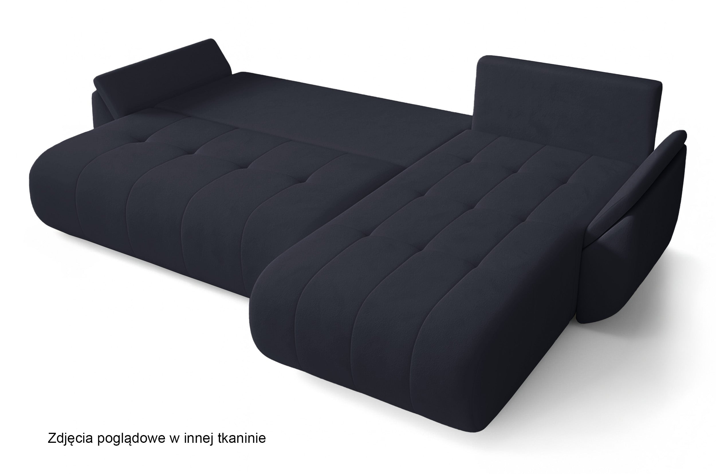 Narożnik z funkcją spania Romuldi L-kształtny prawostronny z pojemnikiem antracytowy welur hydrofobowy