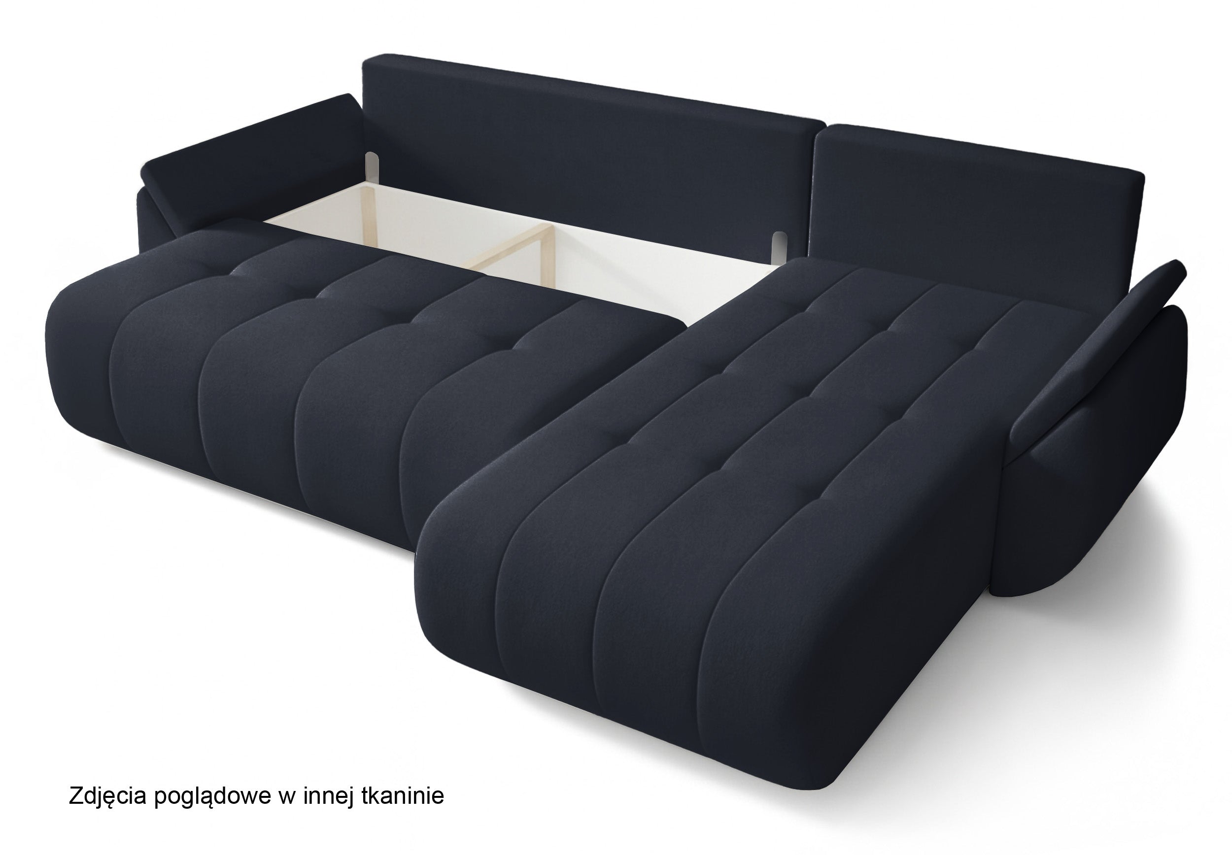 Narożnik z funkcją spania Romuldi L-kształtny lewostronny z pojemnikiem antracytowy welur hydrofobowy