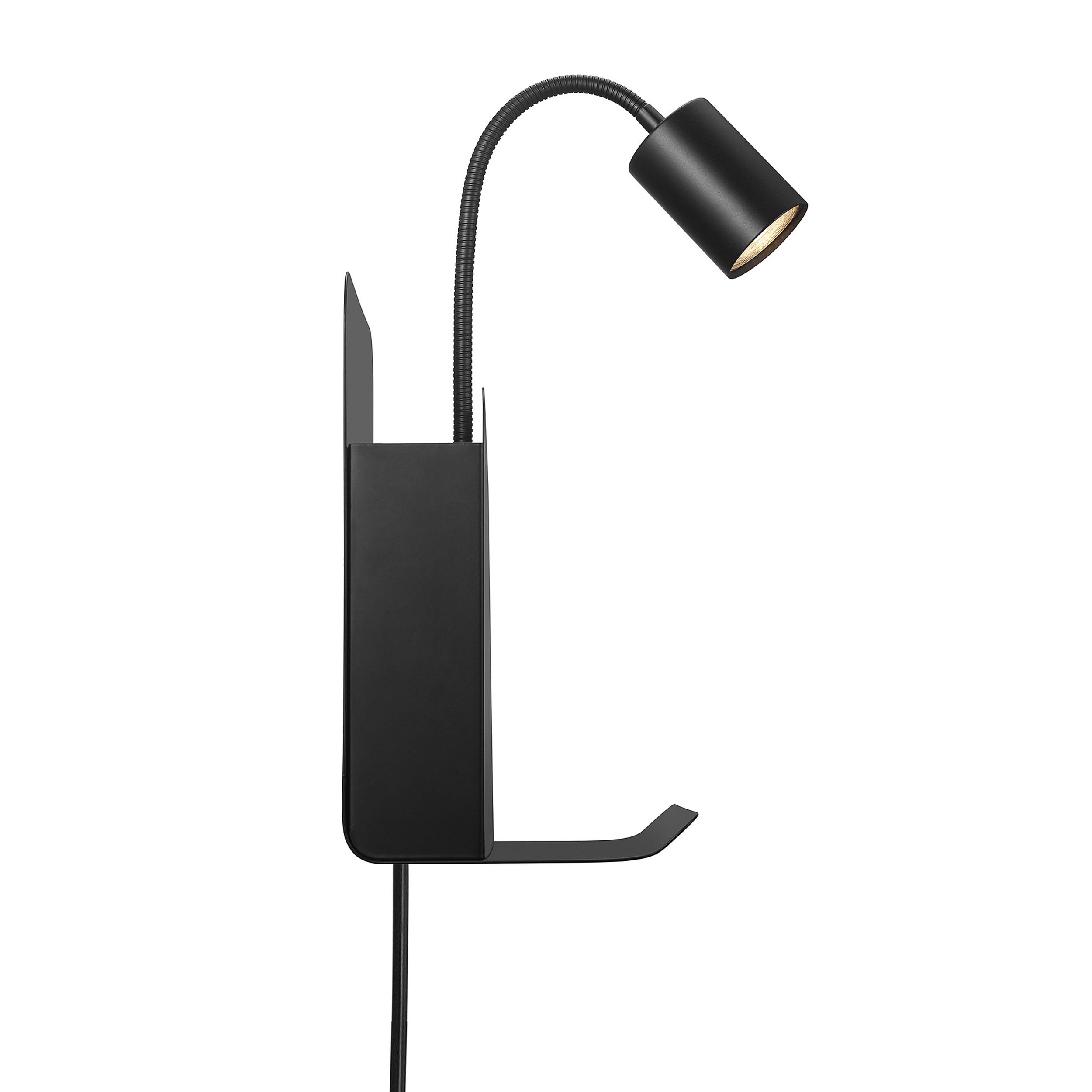 Kinkiet ścienny Roomi czarny z półką i portem USB
