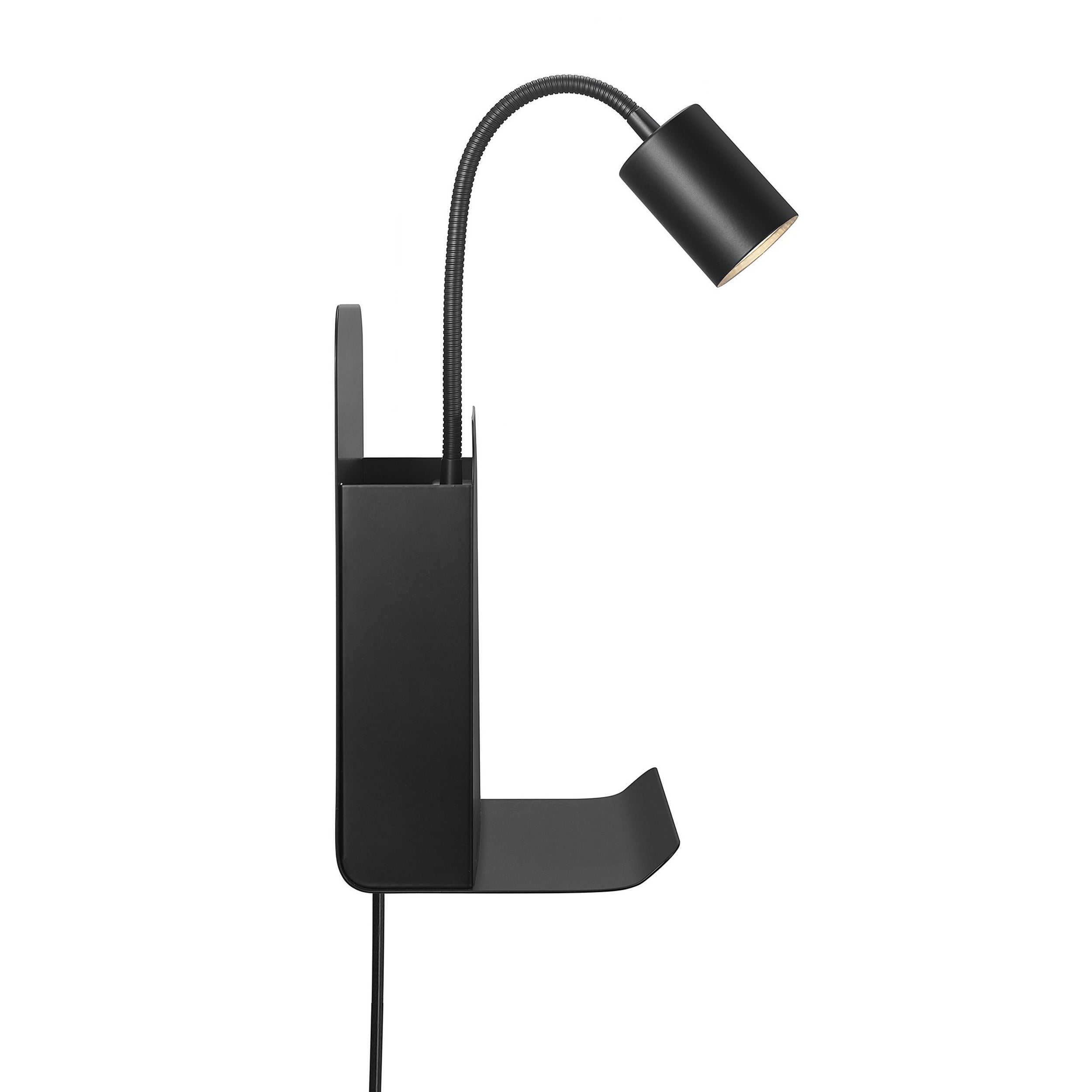 Kinkiet ścienny Roomi czarny z półką i portem USB
