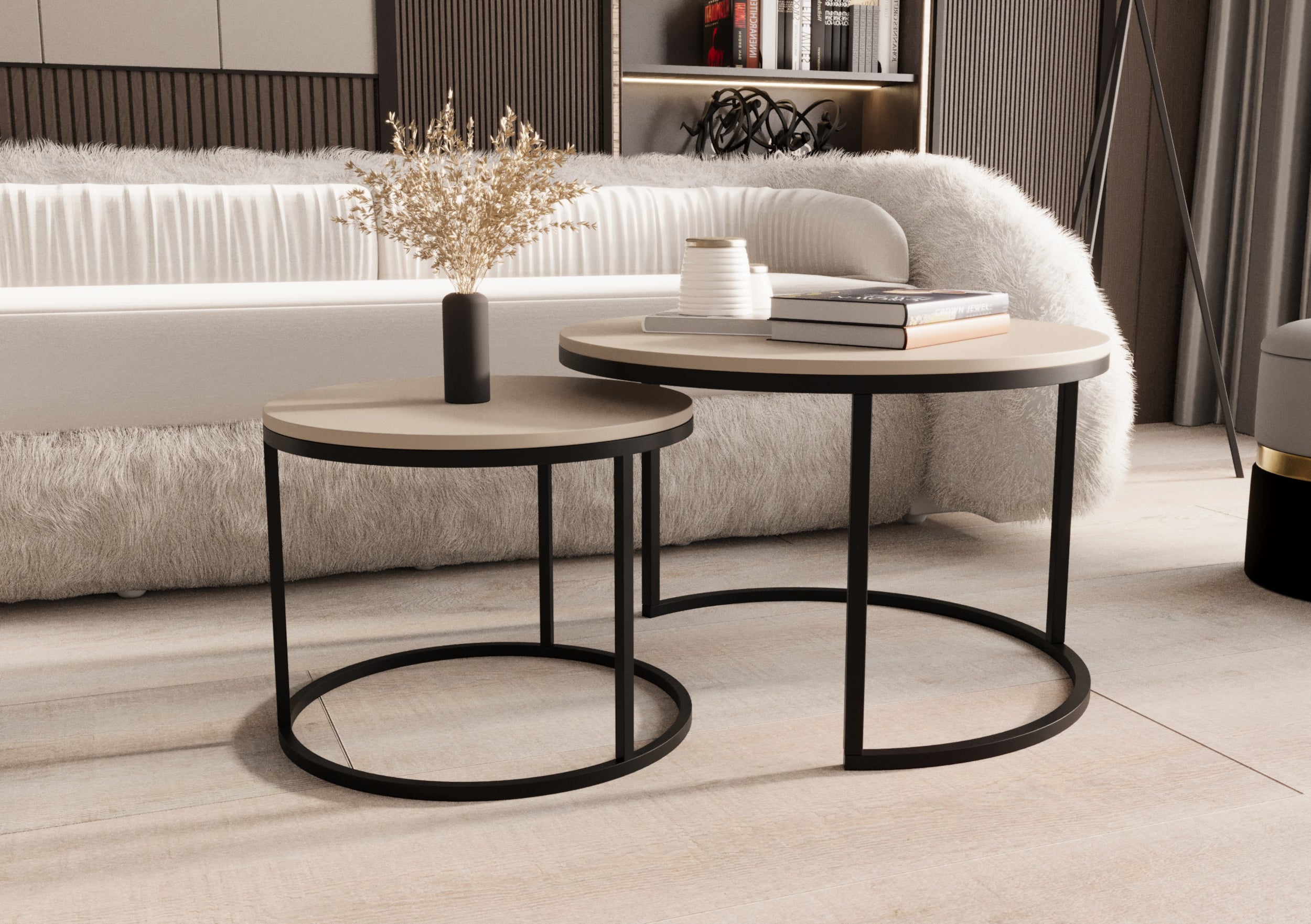 Zestaw dwóch stolików kawowych Sabello okrągłe 70 i 50 cm Kaszmir