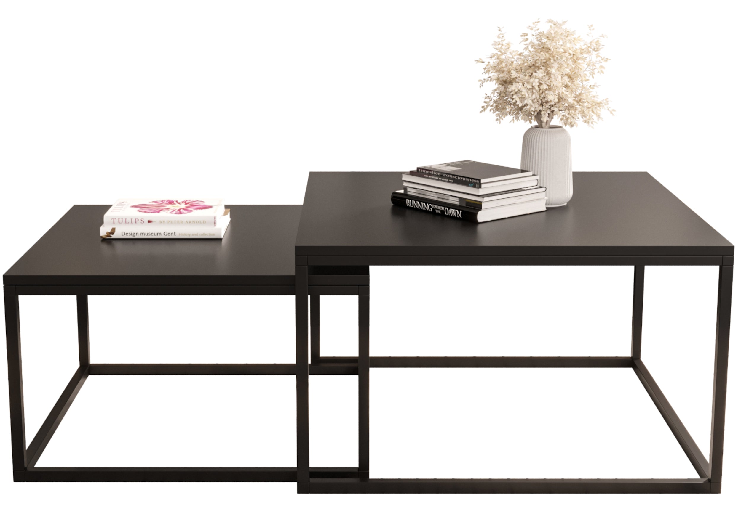 Zestaw dwóch stolików kawowych Sabello kwadratowe 70 cm i 60 cm Czarny mat