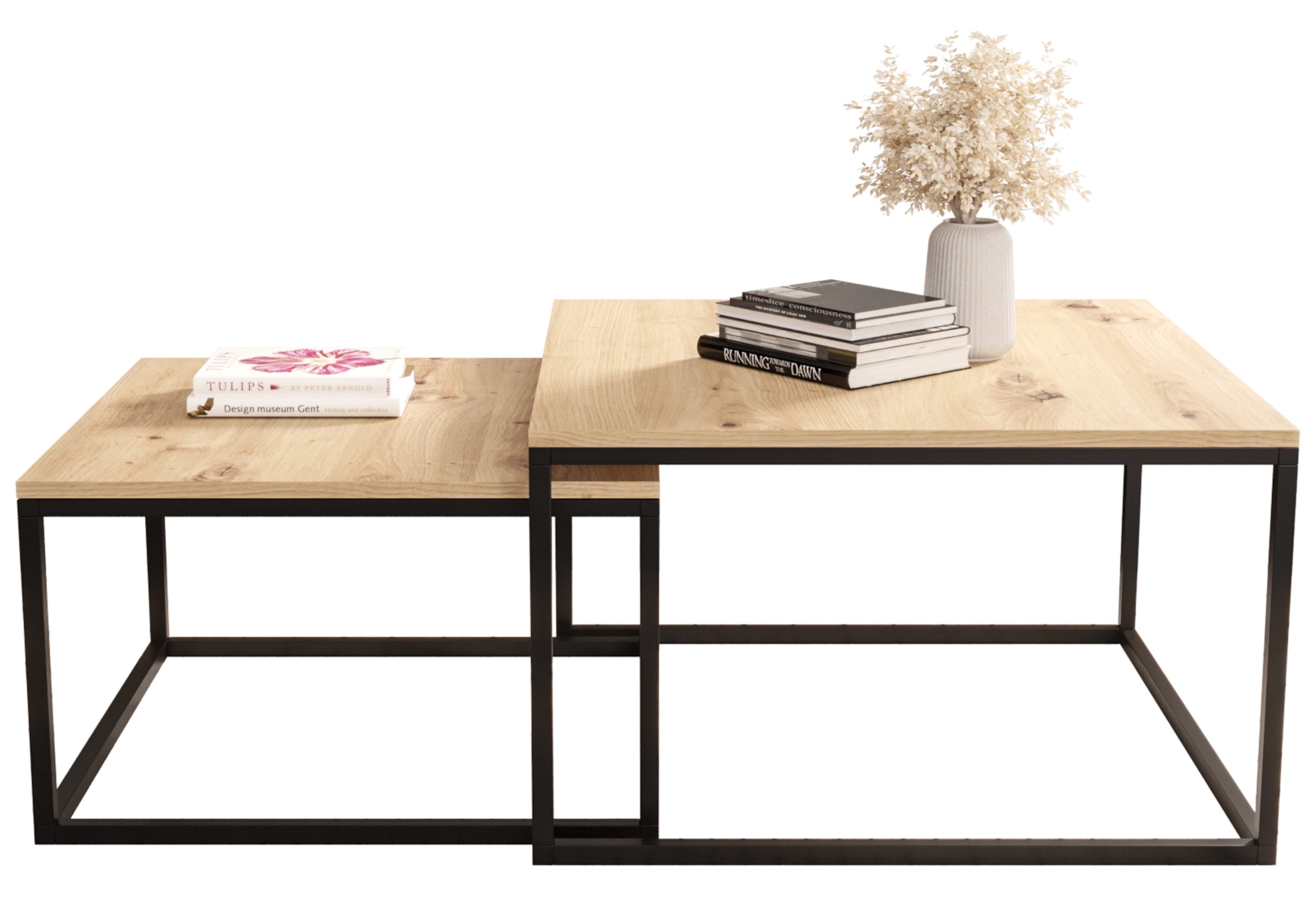 Zestaw dwóch stolików kawowych Sabello kwadratowe 70 cm i 60 cm Dąb artisan