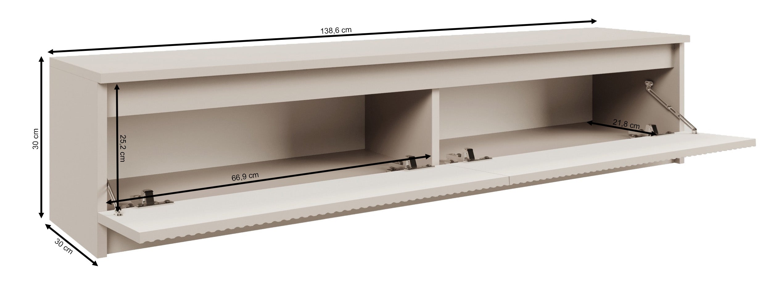 Szafka RTV dwudrzwiowa Sandia z ryflowanym frontem 139 cm kaszmir