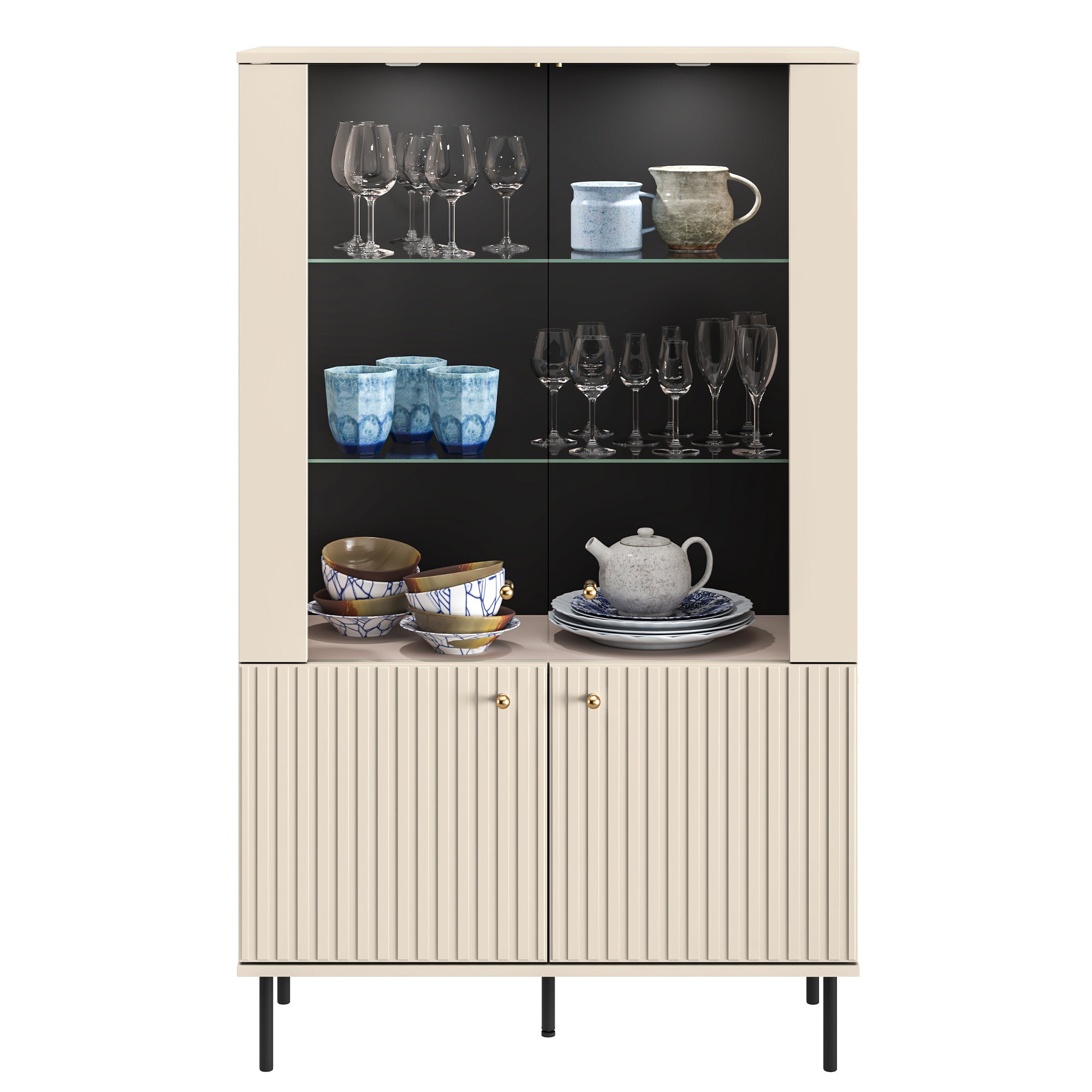 Witryna dwudrzwiowa Caletto 92 cm ozdobne lamele beżowa