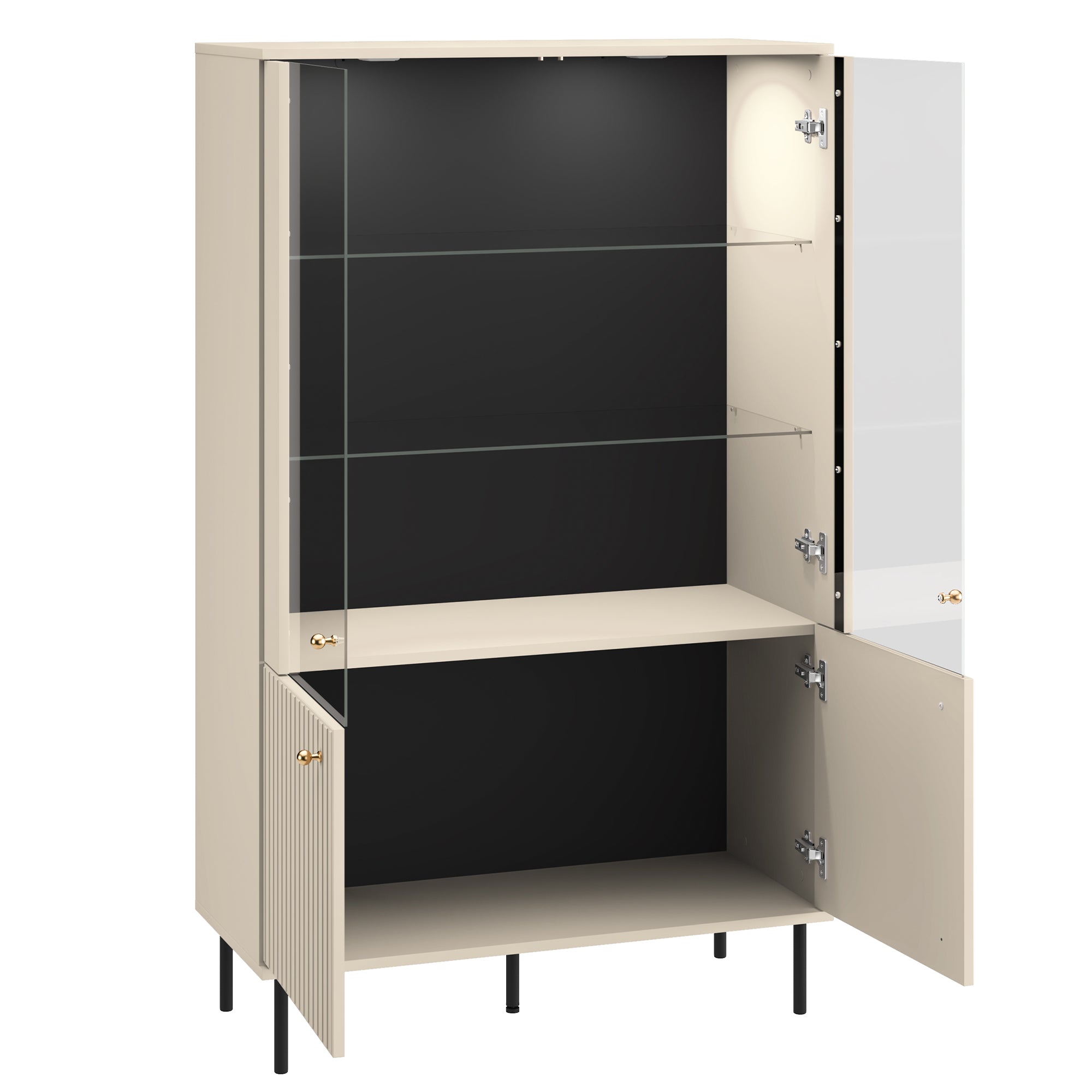 Witryna dwudrzwiowa Caletto 92 cm ozdobne lamele beżowa
