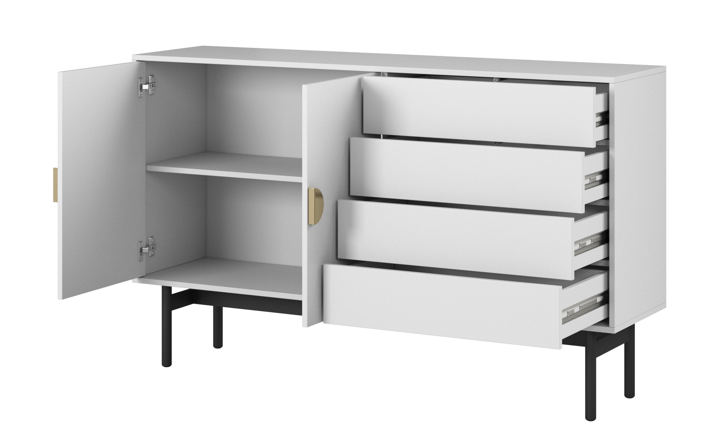 Komoda dwudrzwiowa Stoon z czterema szufladami 154 cm Biała