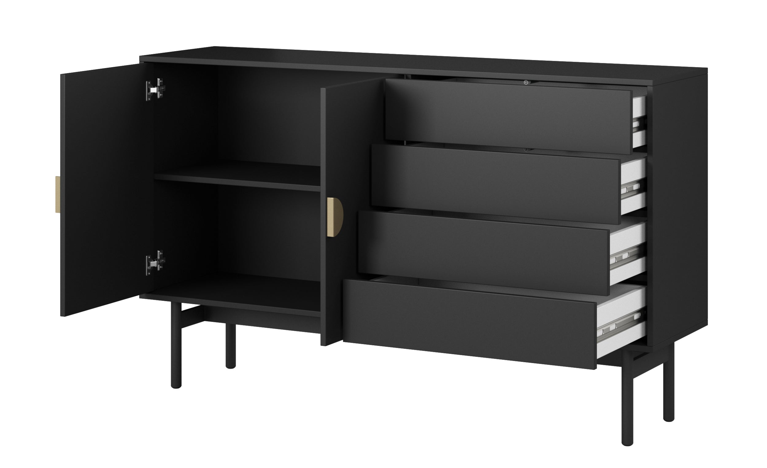 Komoda dwudrzwiowa Stoon z czterema szufladami 154 cm Czarna