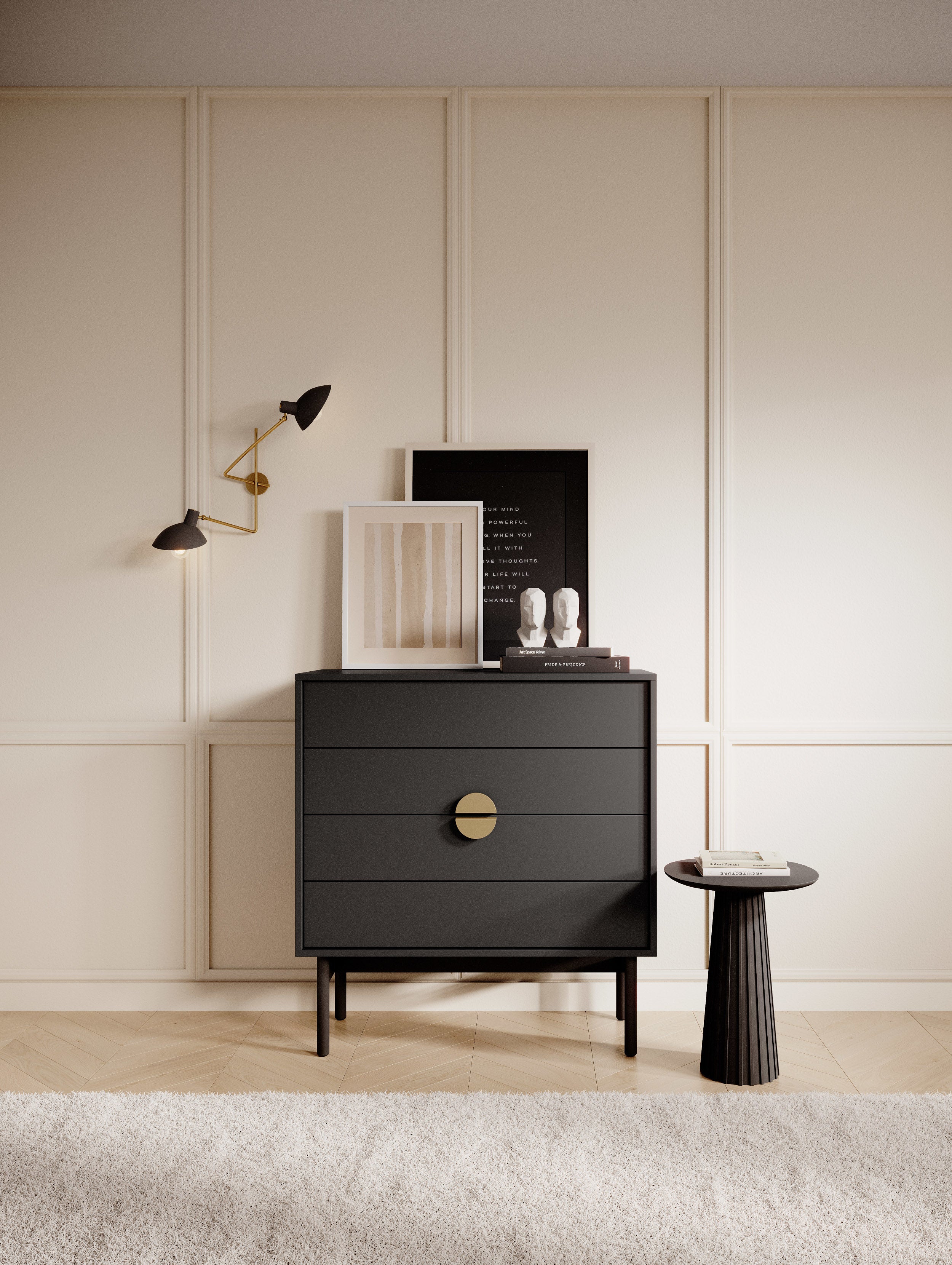 Komoda Stoon z czterema szufladami 85 cm Czarna