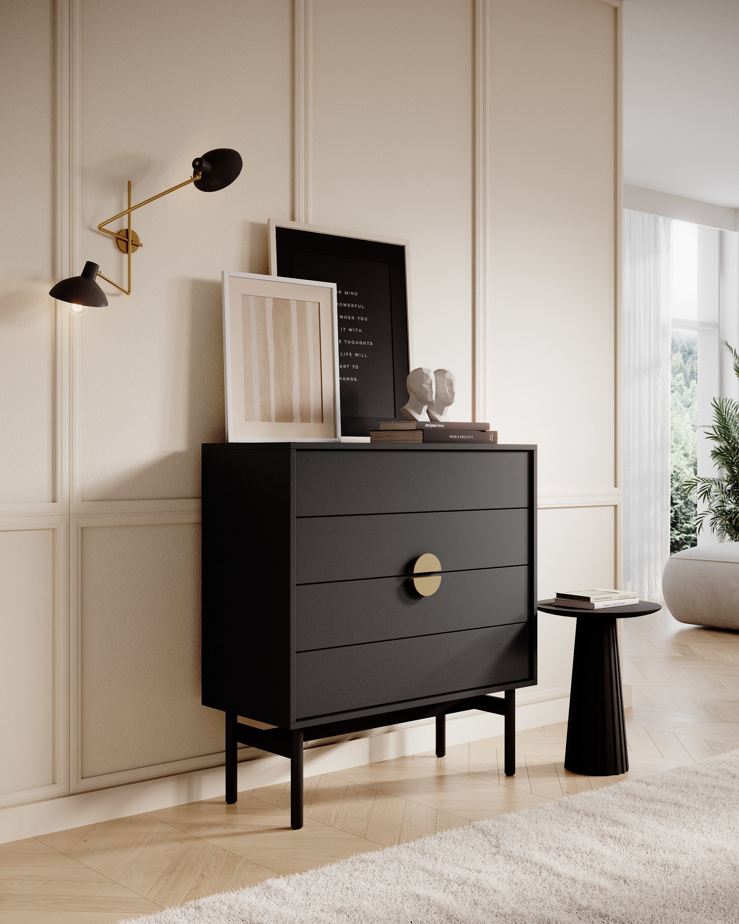 Komoda Stoon z czterema szufladami 85 cm Czarna
