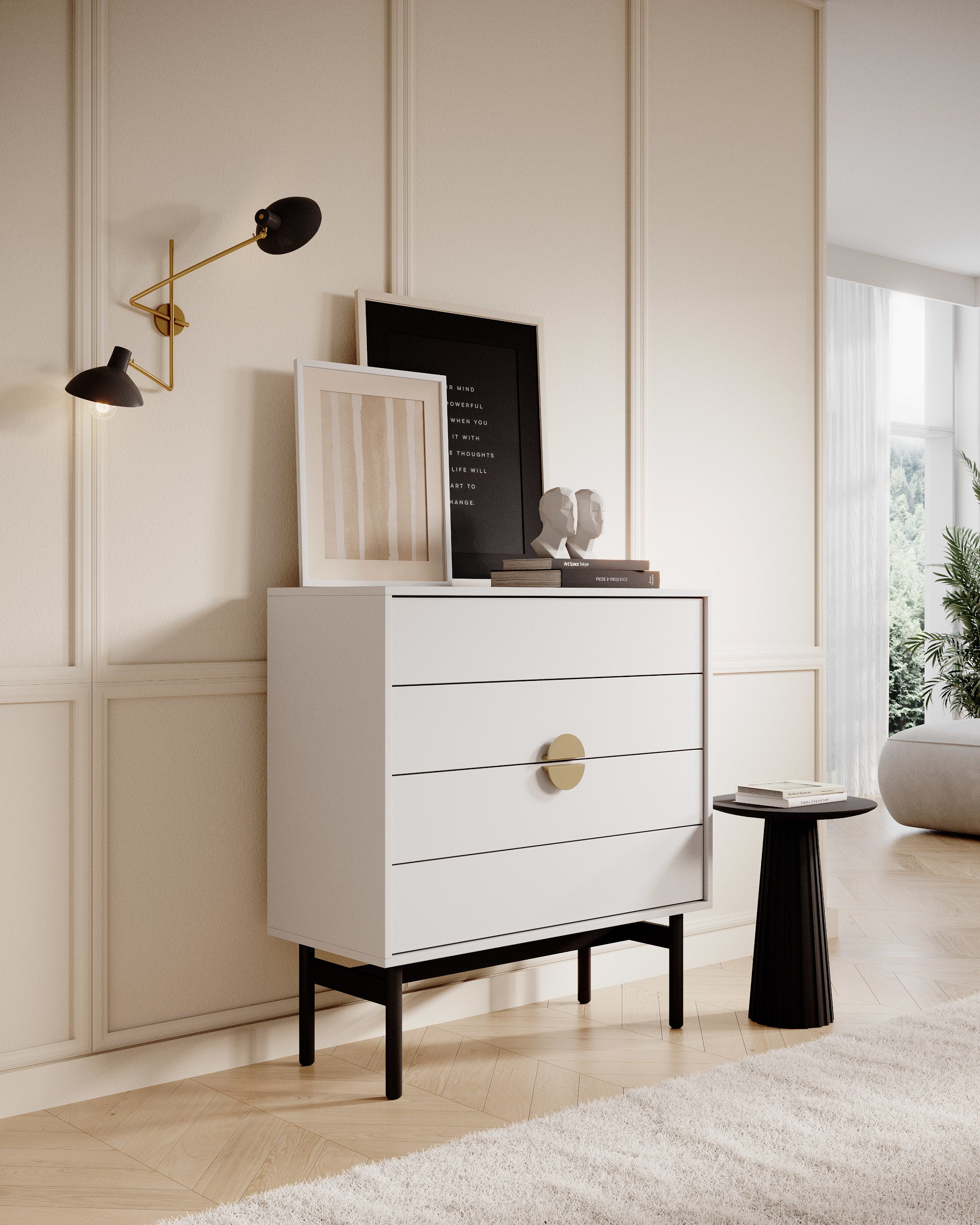 Komoda Stoon z czterema szufladami 85 cm Biała