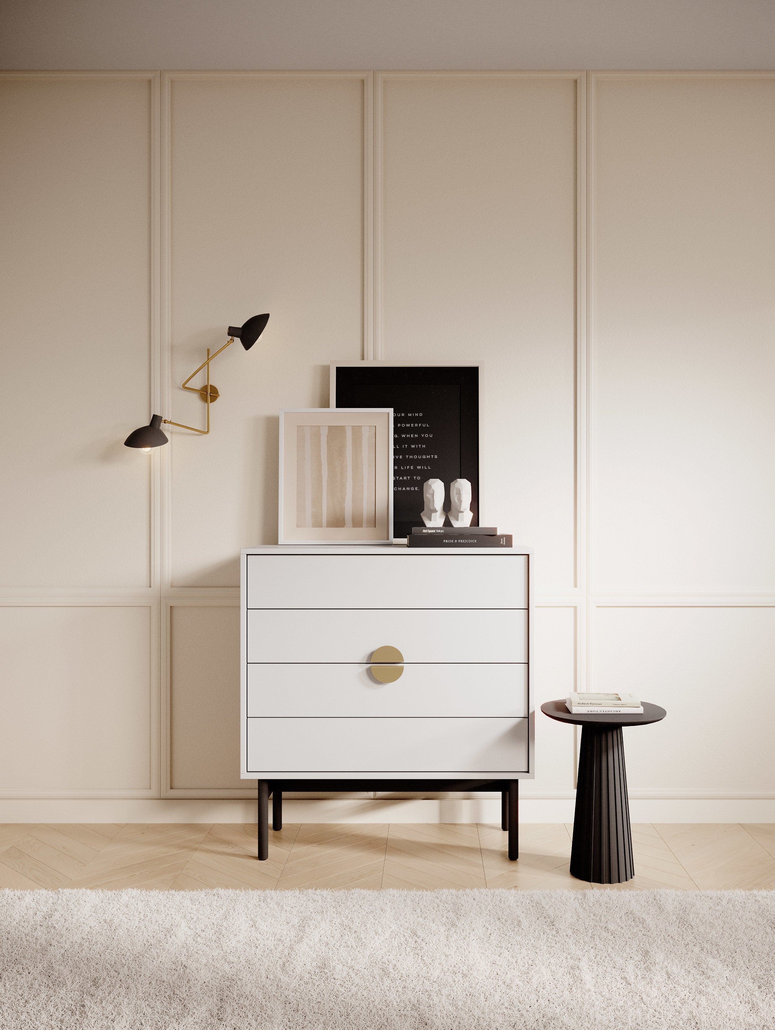 Komoda Stoon z czterema szufladami 85 cm Biała