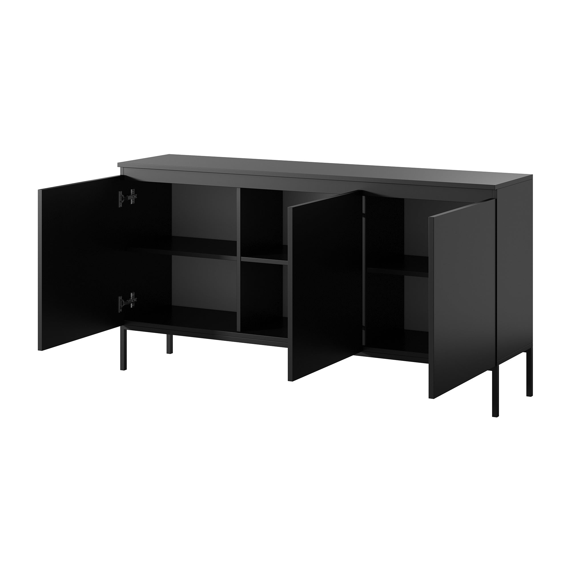Komoda trzydrzwiowa Bemmi 150 cm czarna z czarnymi nogami