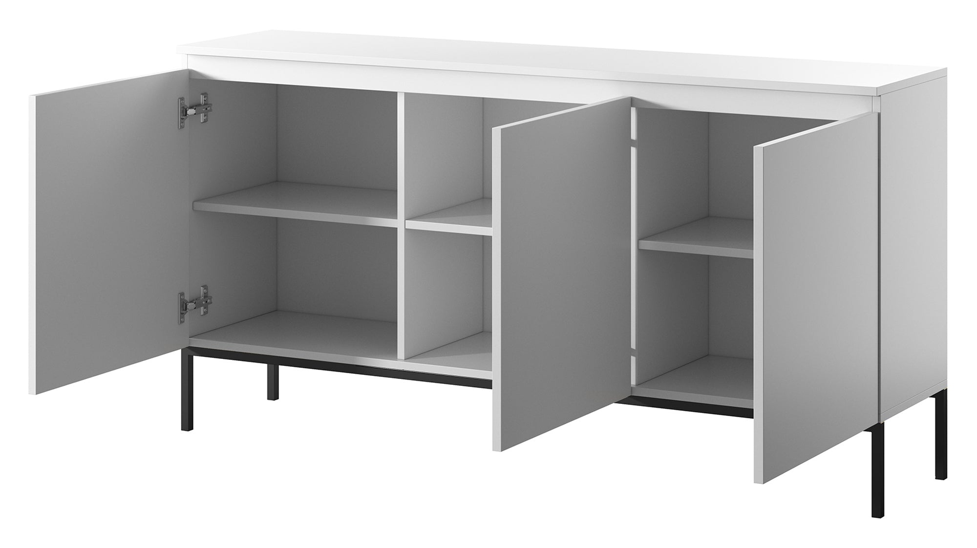 Komoda trzydrzwiowa Bemmi 150 cm biała z czarnymi nogami