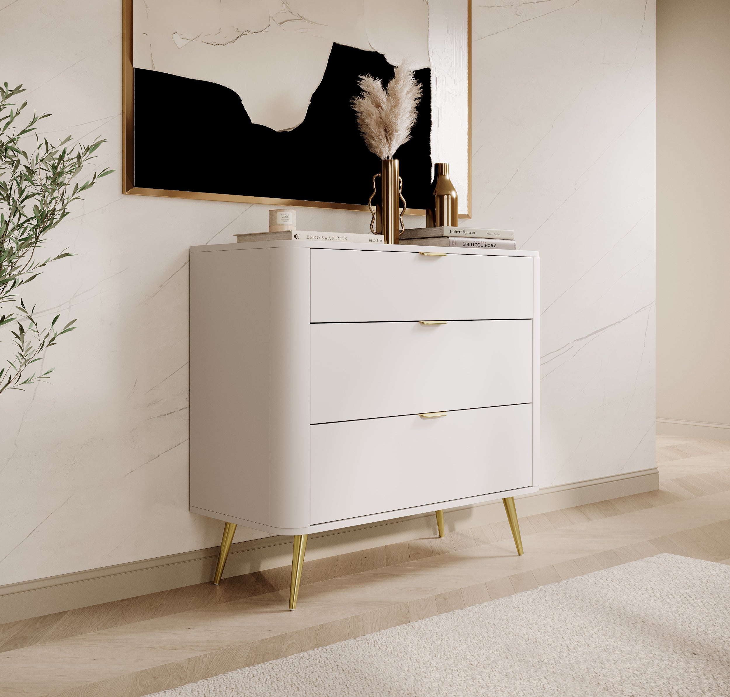 Komoda Oval z trzema szufladami 92 cm Biała