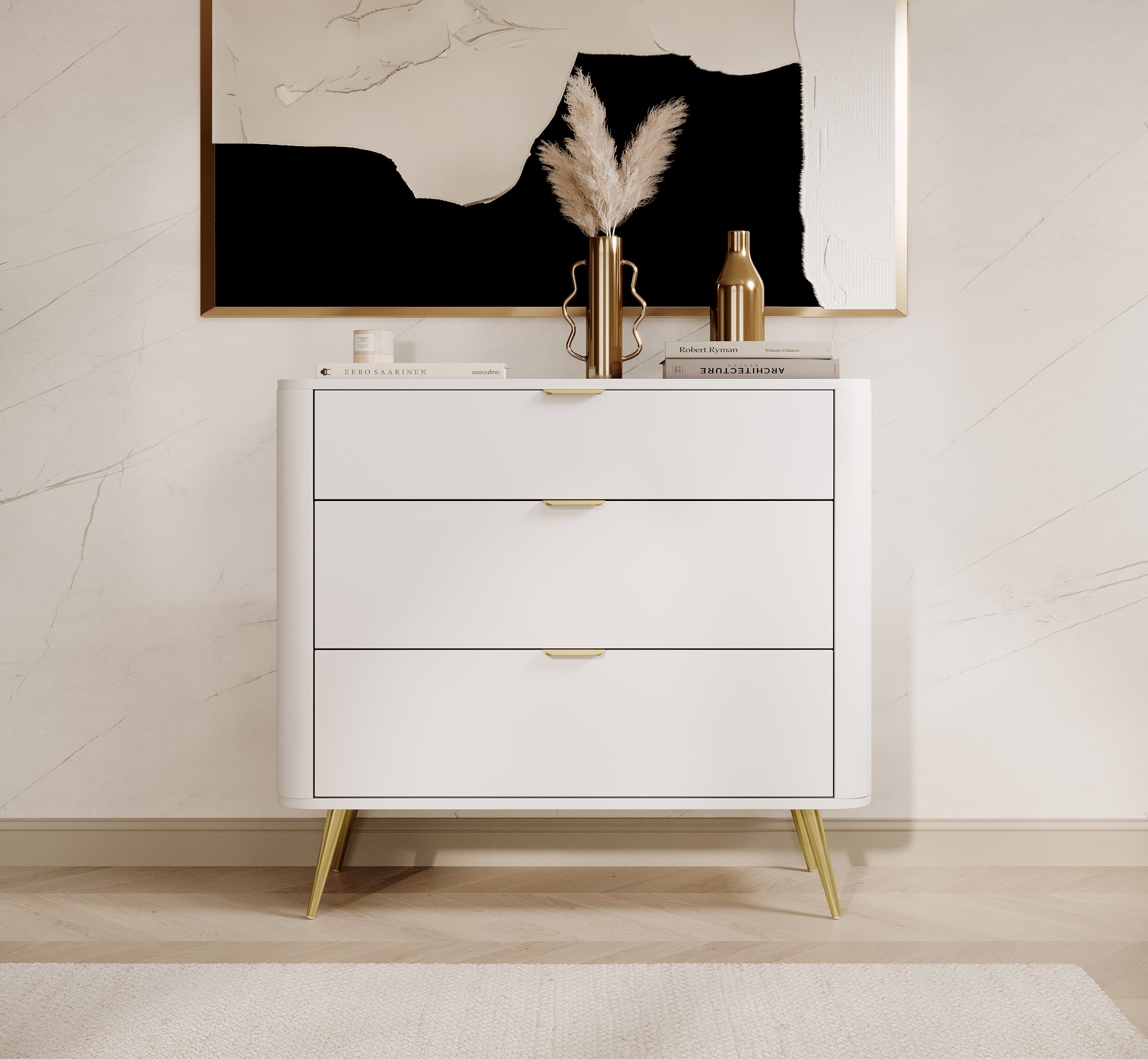 Komoda Oval z trzema szufladami 92 cm Biała
