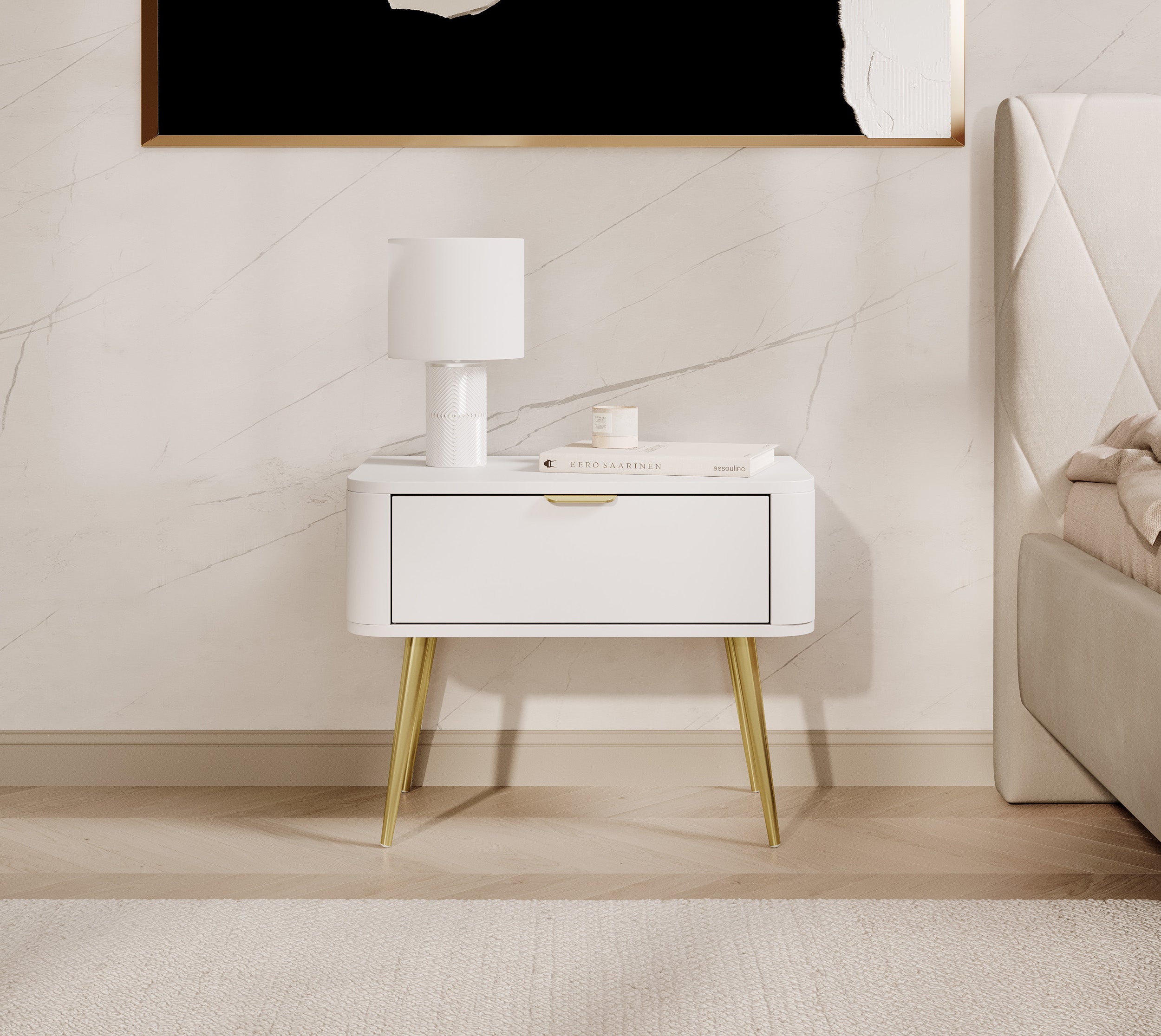 Szafka nocna Oval z szufladą 63 cm Biała