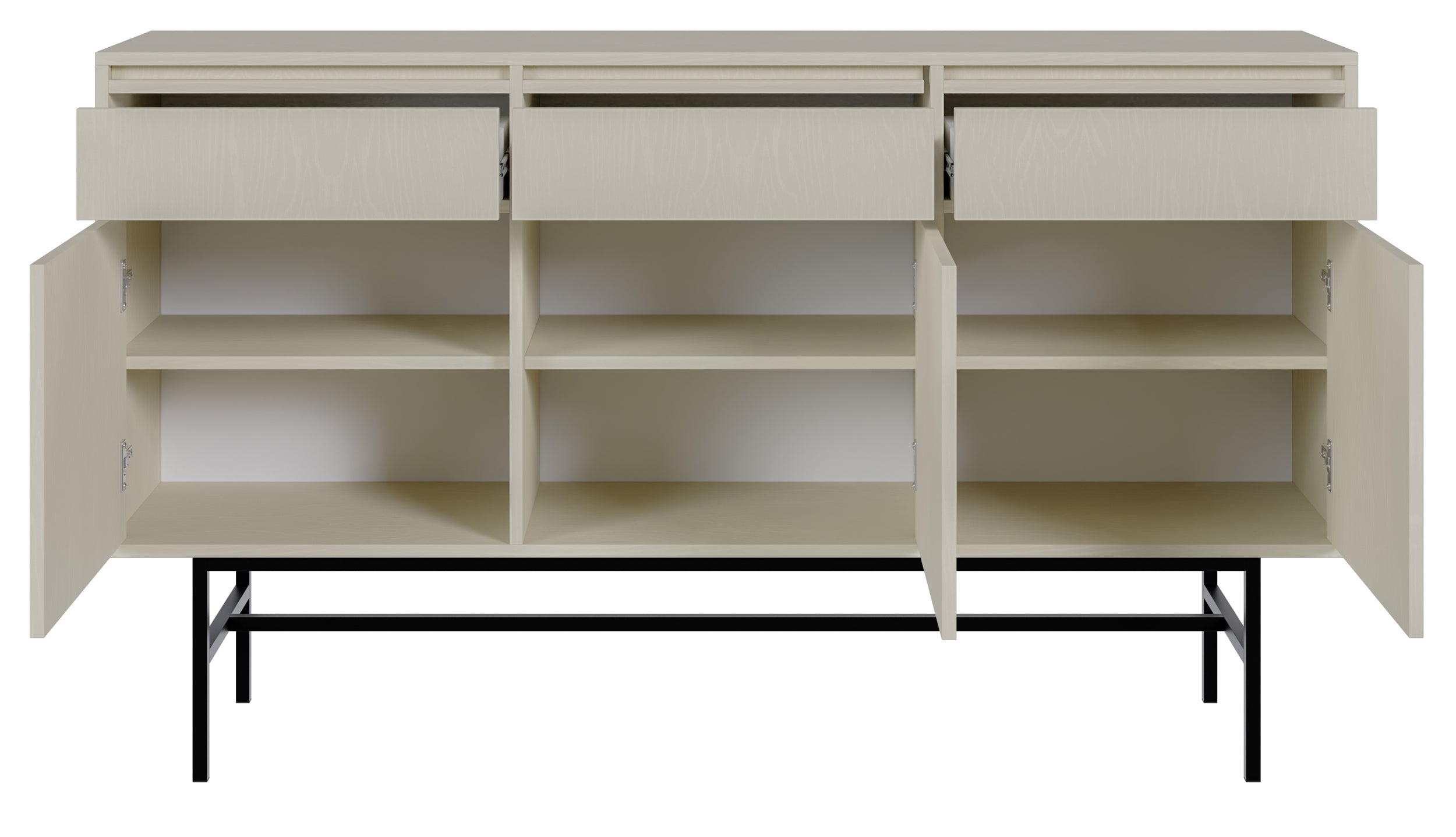 Komoda trzydrzwiowa Evo z szufladami i stelażem 154 cm Beż piaskowy