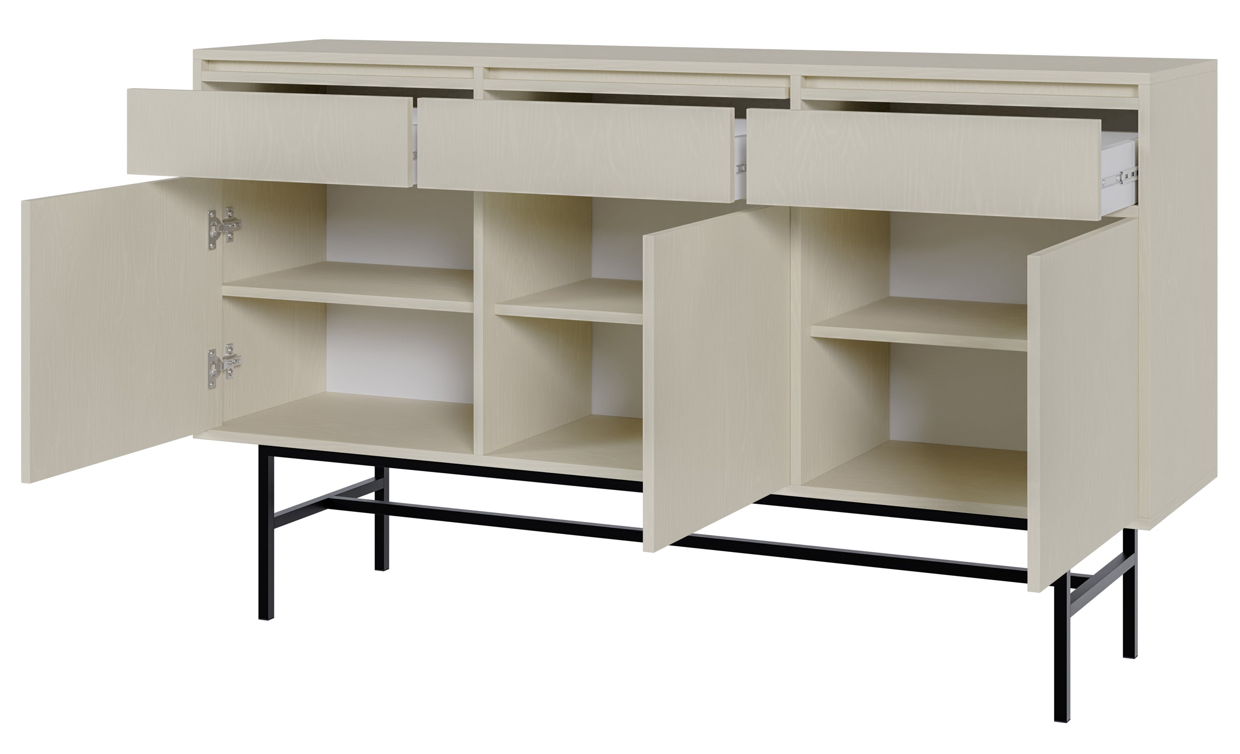 Komoda trzydrzwiowa Evo z szufladami i stelażem 154 cm Beż piaskowy