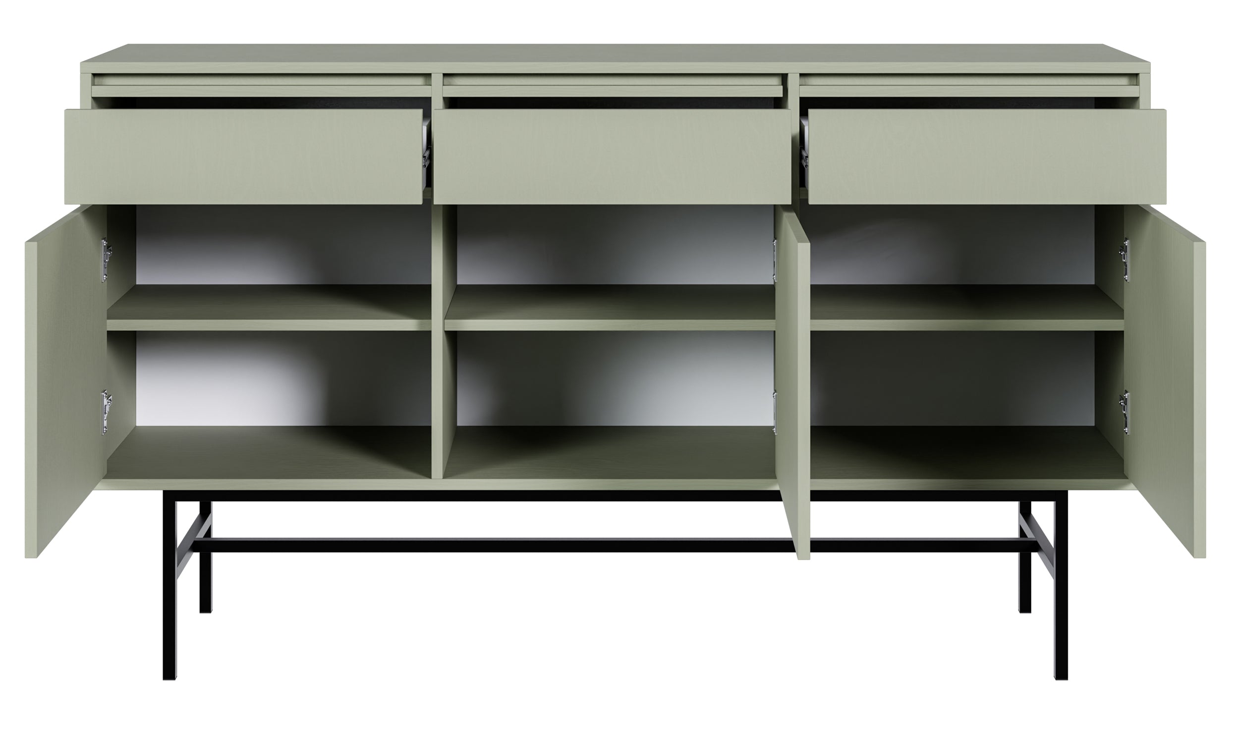 Komoda trzydrzwiowa Evo z szufladami i stelażem 154 cm Szałwiowy